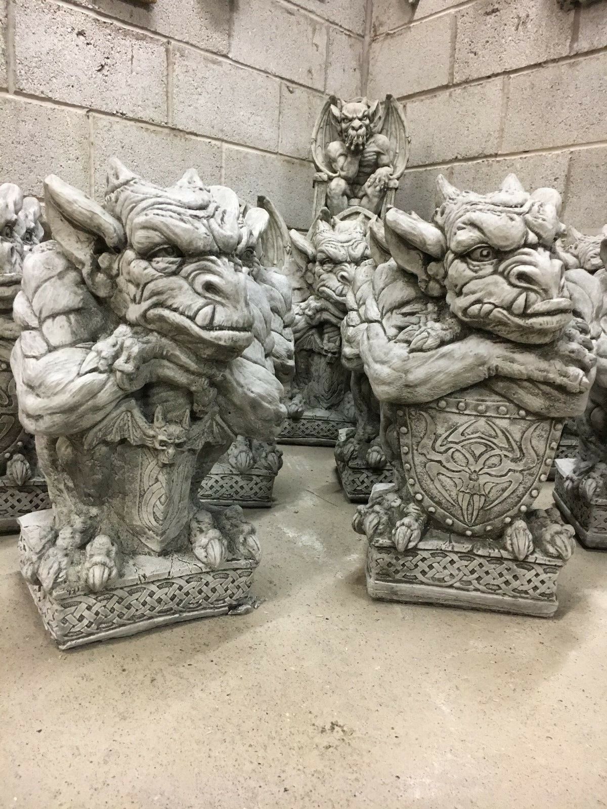 Stone Sword & Shield Gargoyle Statues for Gardens
