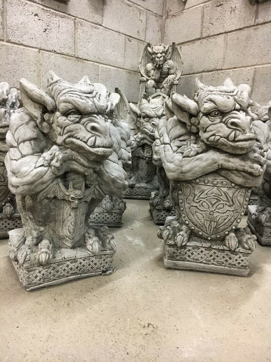Stone Sword & Shield Gargoyle Statues for Gardens