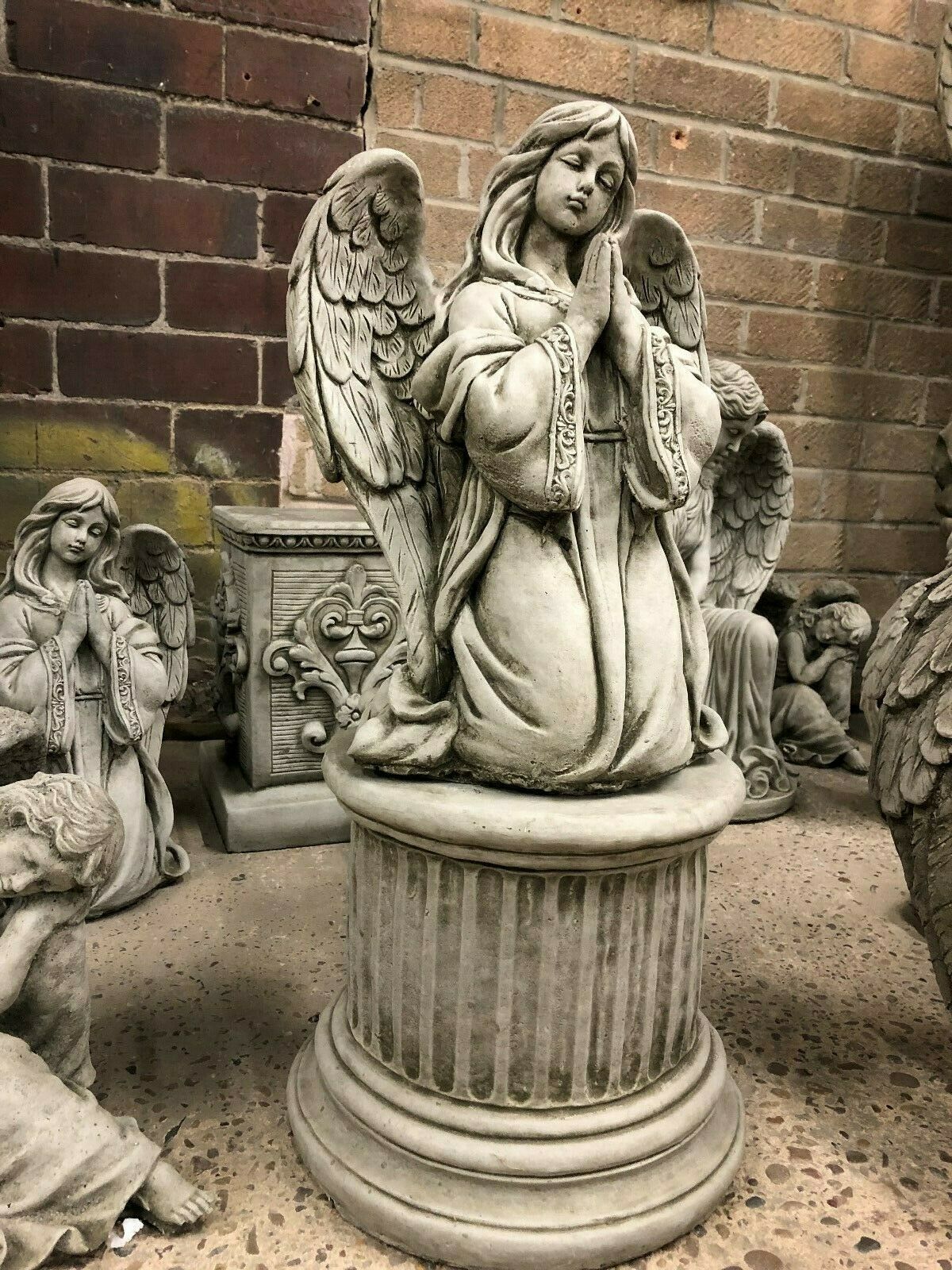 Stone Praying Angel Plinth Statue
