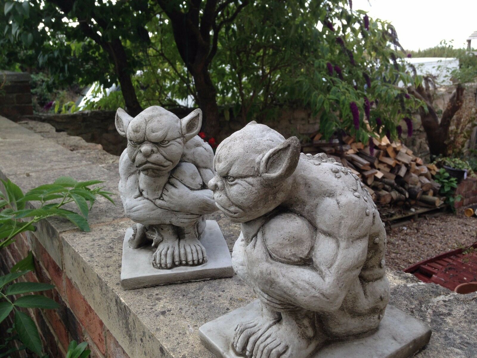 Pair of Stone Grumpy Gargoyle Ornaments