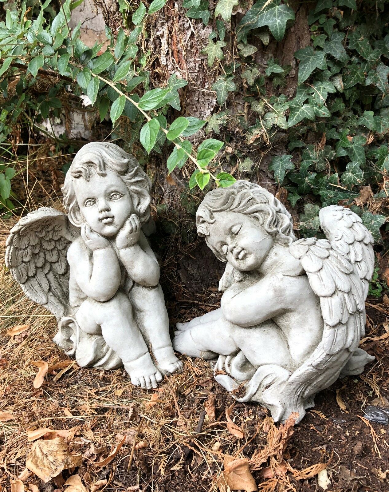 Pair of Stone Baby Angel Ornaments