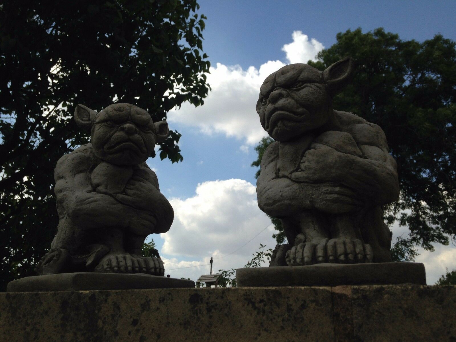Pair of Stone Grumpy Gargoyle Ornaments