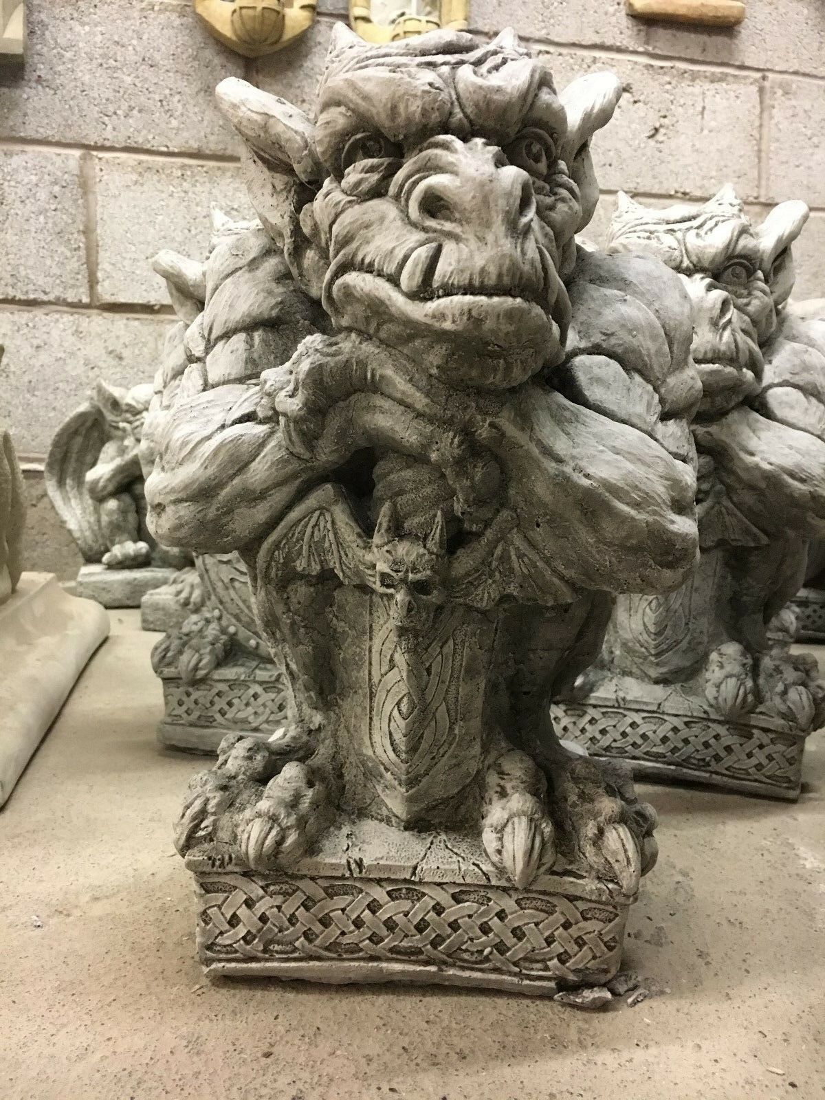Stone Sword & Shield Gargoyle Statues for Gardens