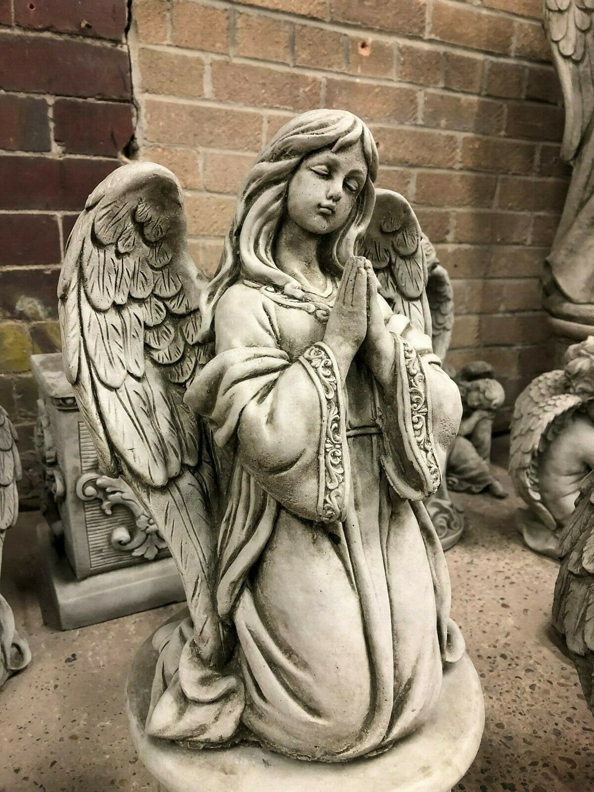 Stone Praying Angel Plinth Statue