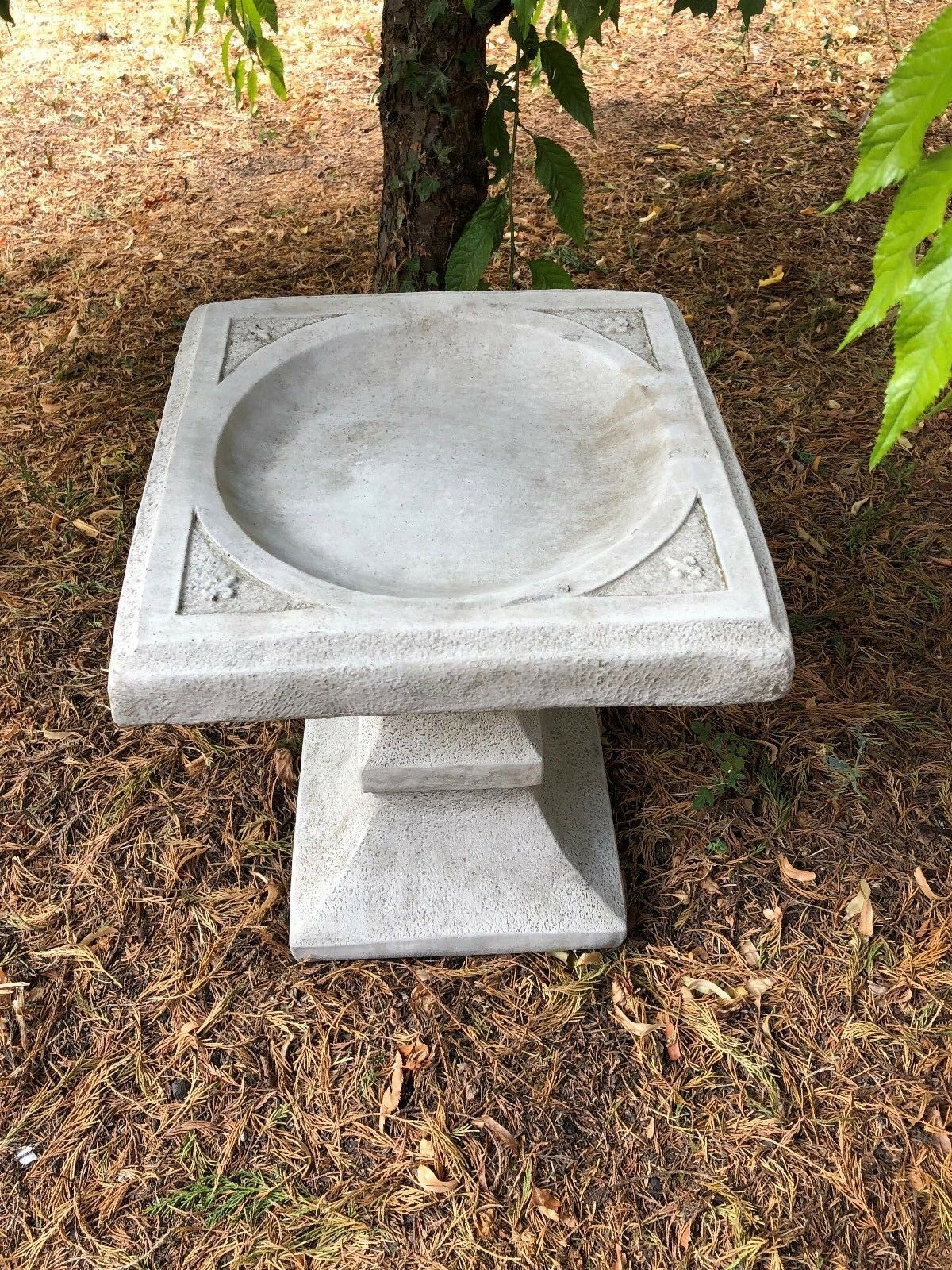 Stone Square Garden Bird Bath Sculpture