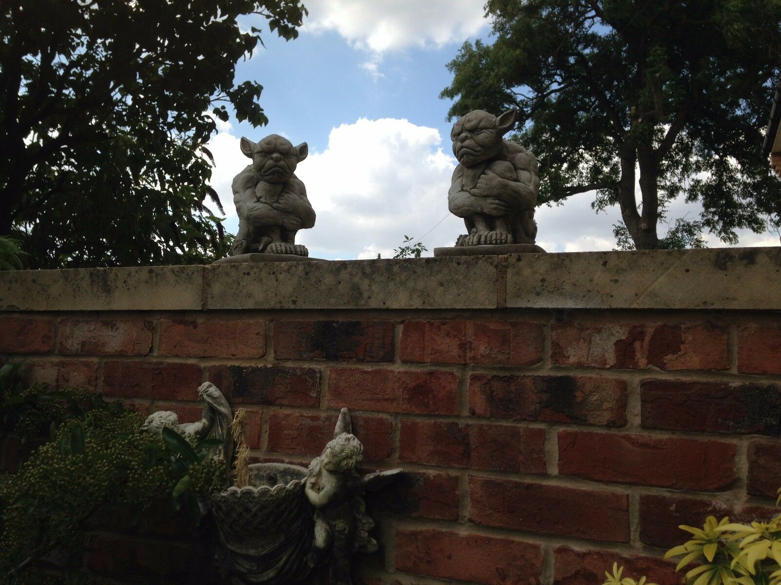 Pair of Stone Grumpy Gargoyle Ornaments