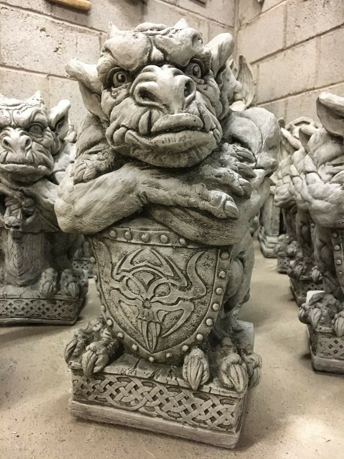 Stone Sword & Shield Gargoyle Statues for Gardens
