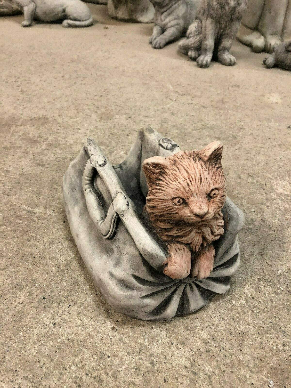 Stone Cat in Bag Planter