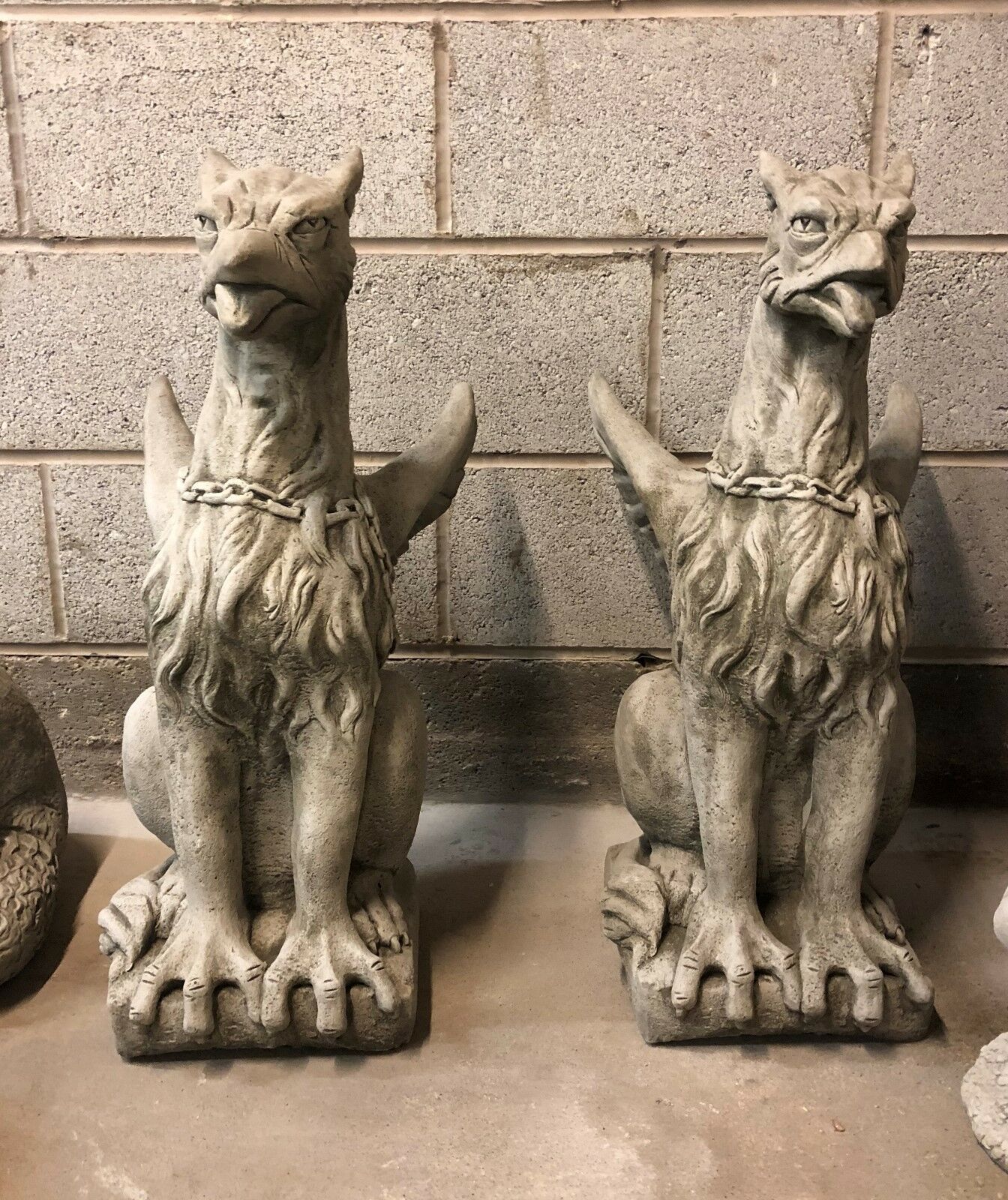 Pair of Large Stone Phoenix Statues