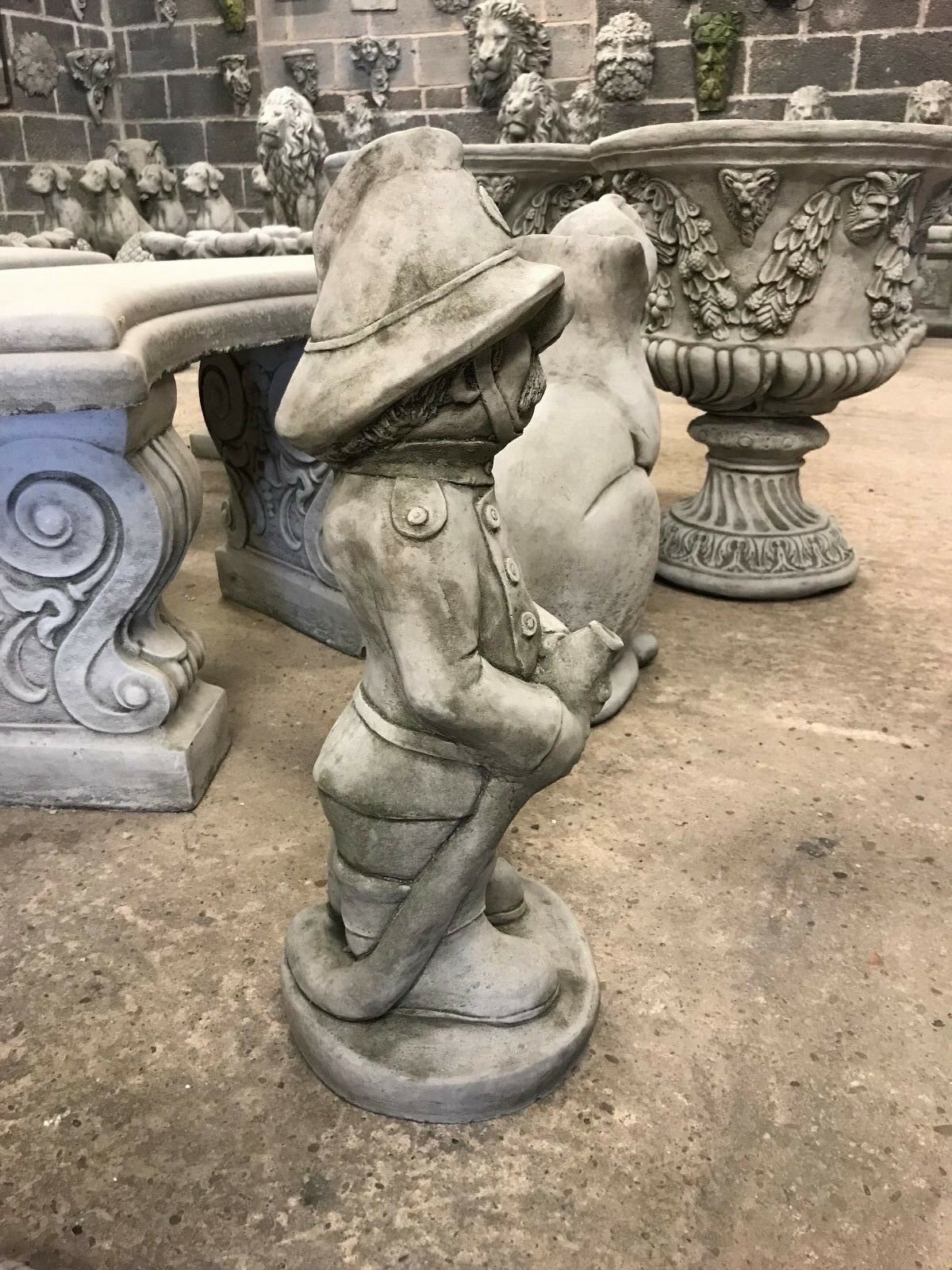 Stone Fireman with Hosepipe Ornament