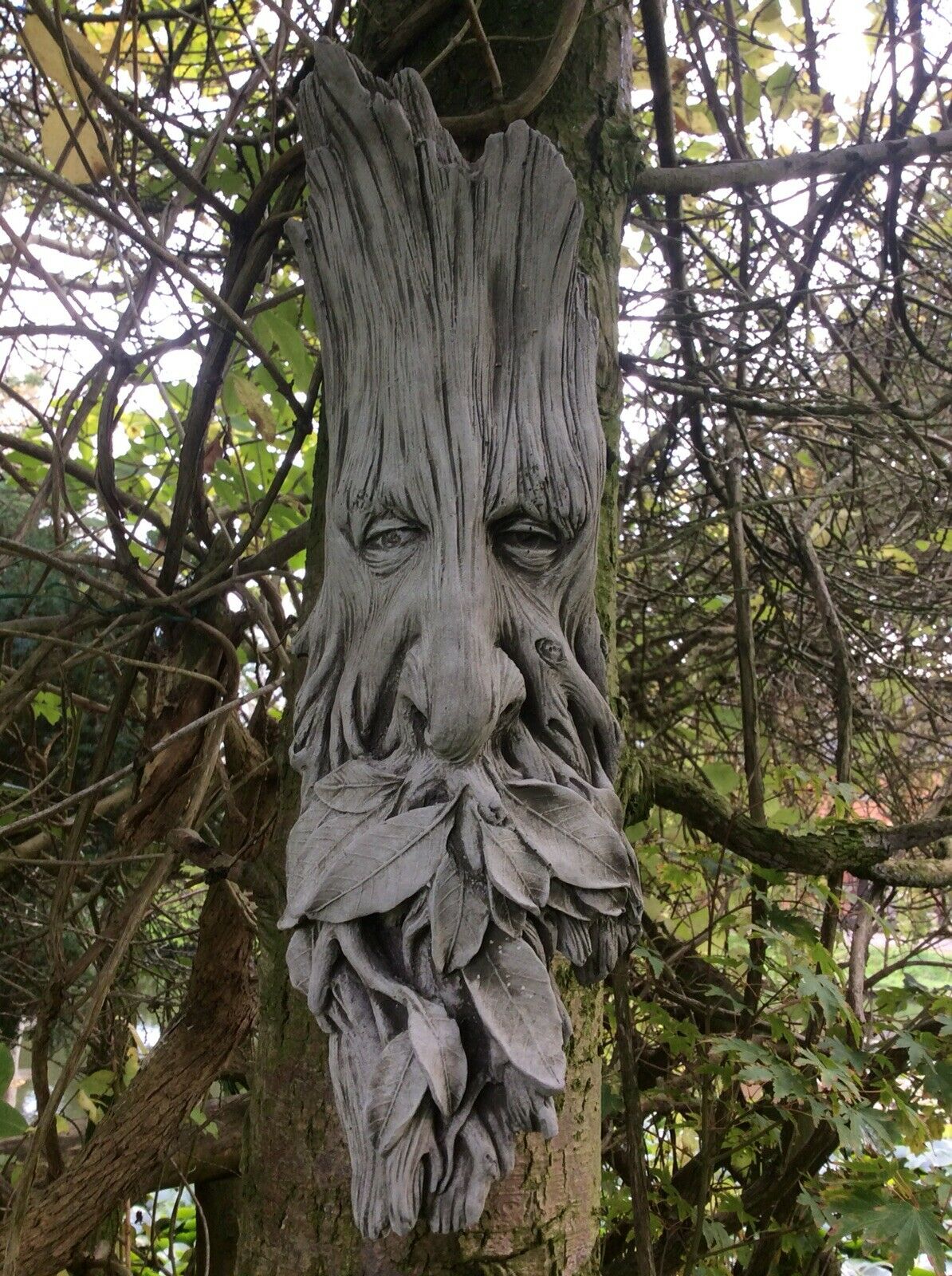 Stone Leaf Greenman Wall/Tree Plaque