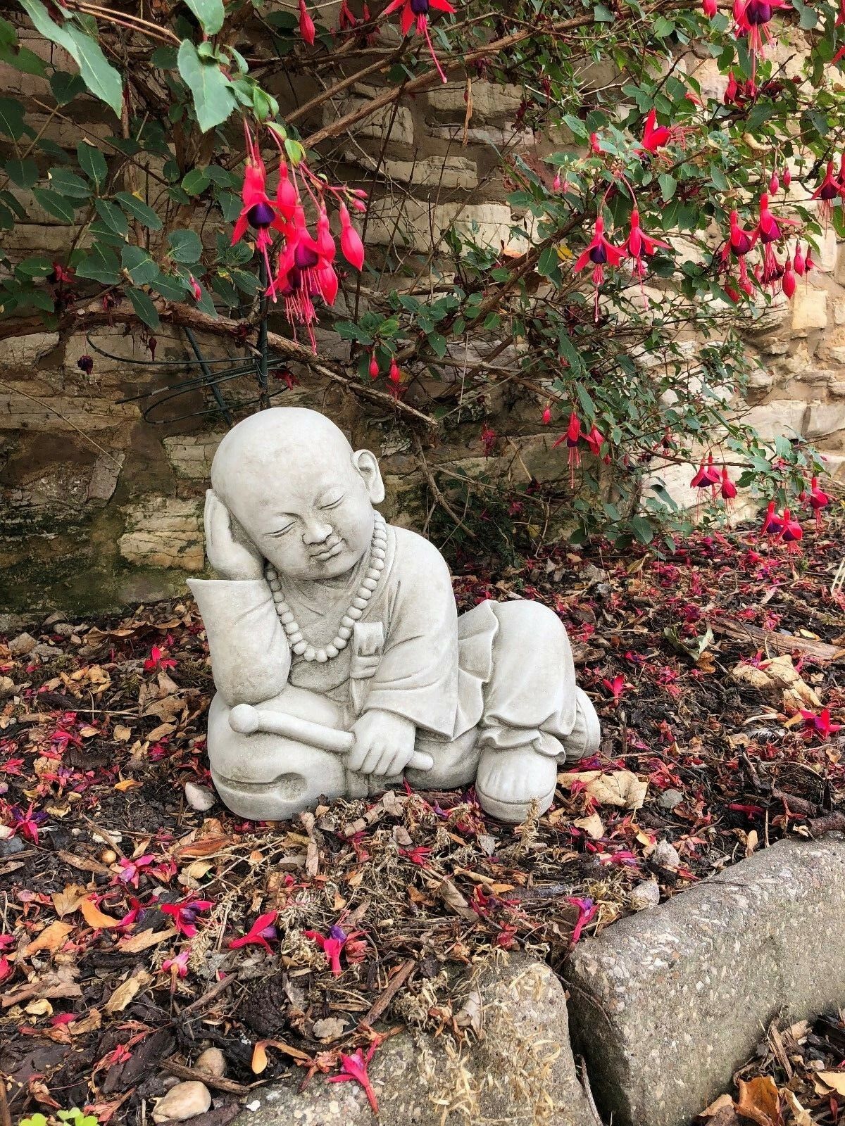 Stunning Stone Resting Monk Sculpture Garden Ornament