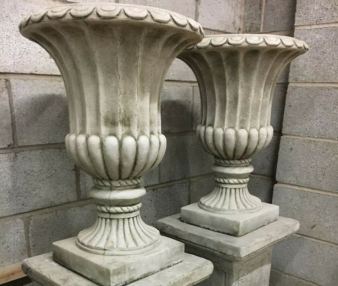 Pair of Stone Georgian Style Urn Planters