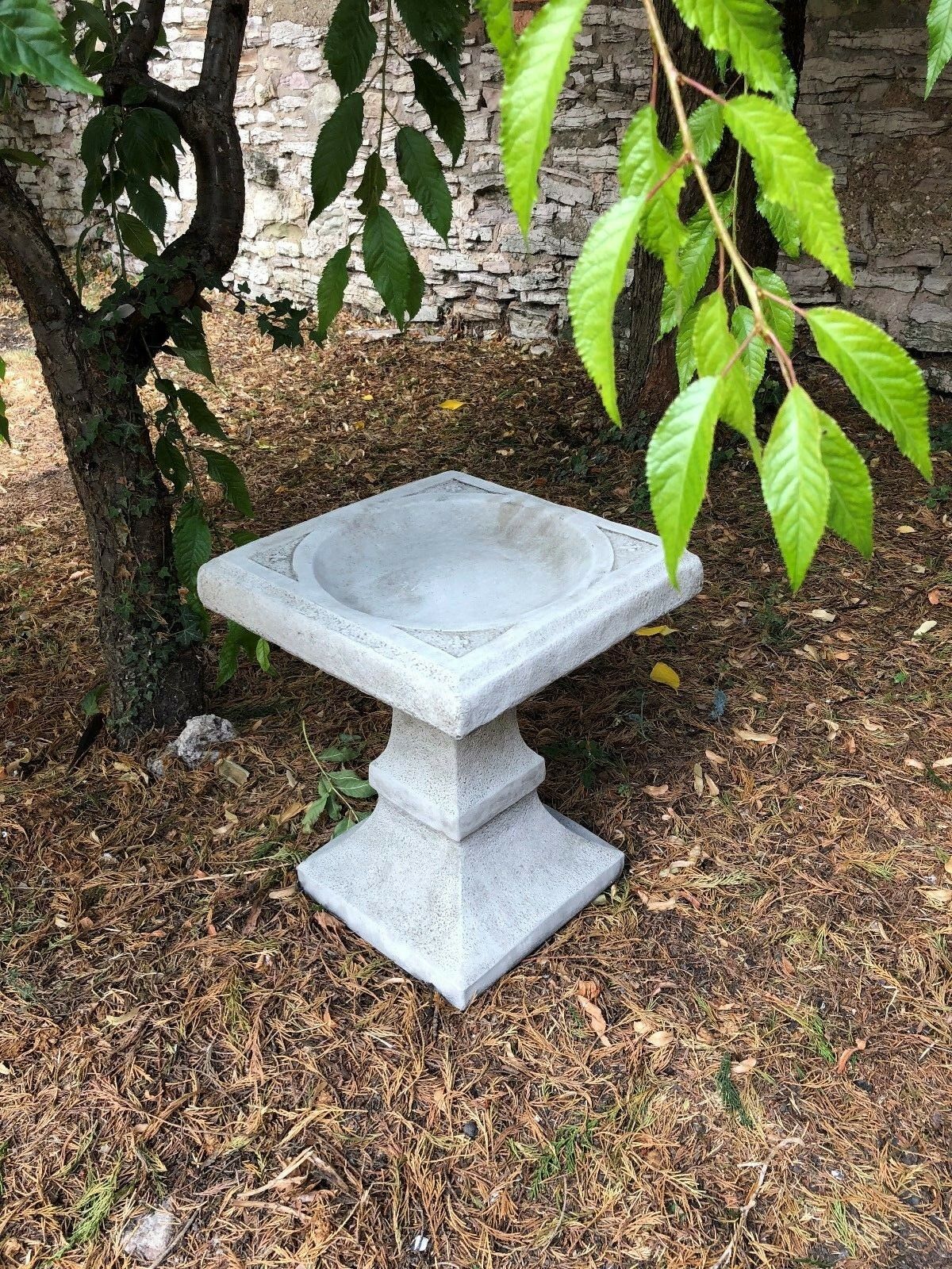 Stone Square Garden Bird Bath Sculpture