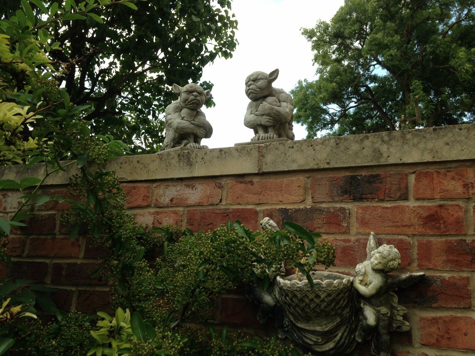 Pair of Stone Grumpy Gargoyle Ornaments