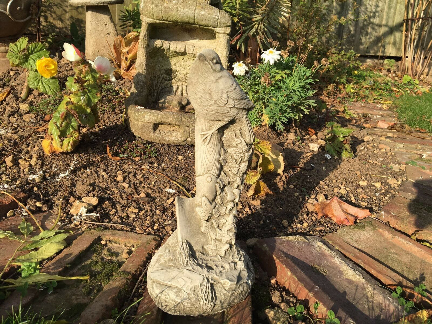 Stone Bird On Spade Ornament