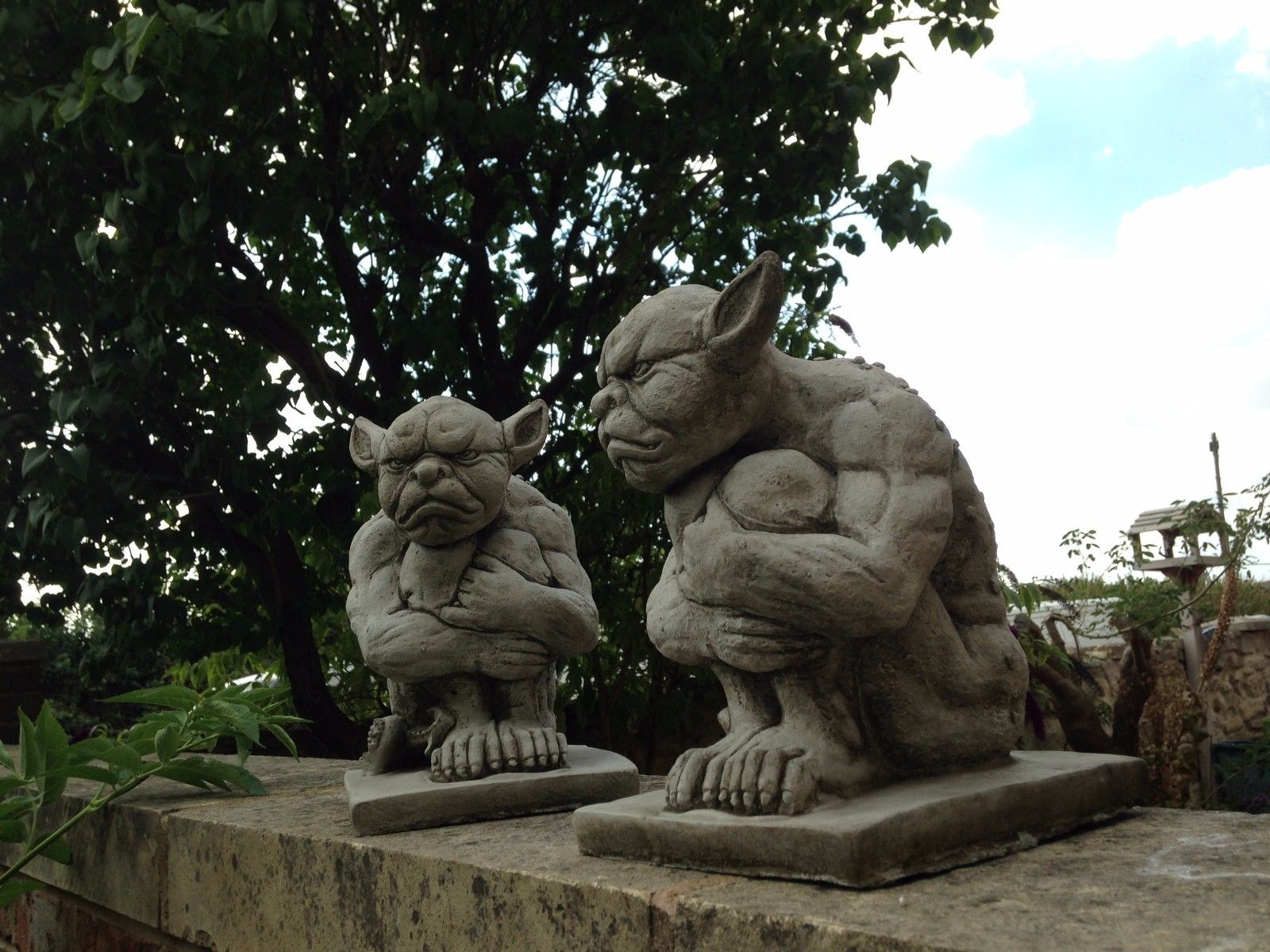 Pair of Stone Grumpy Gargoyle Ornaments