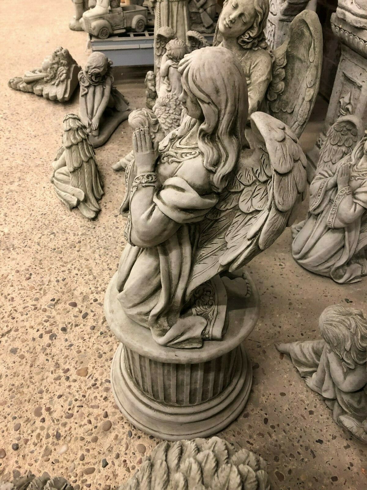 Stone Praying Angel Plinth Statue