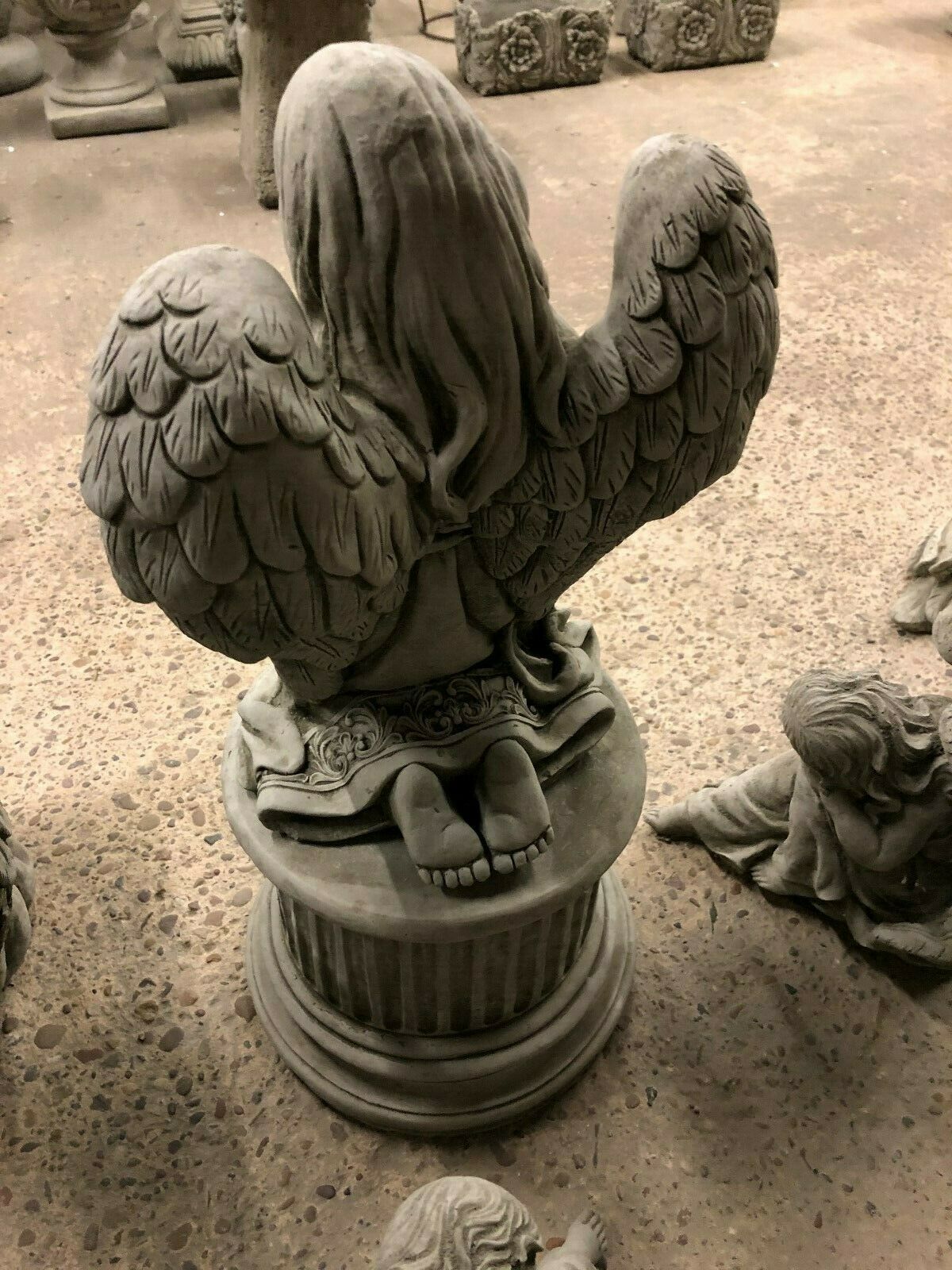 Stone Praying Angel Plinth Statue