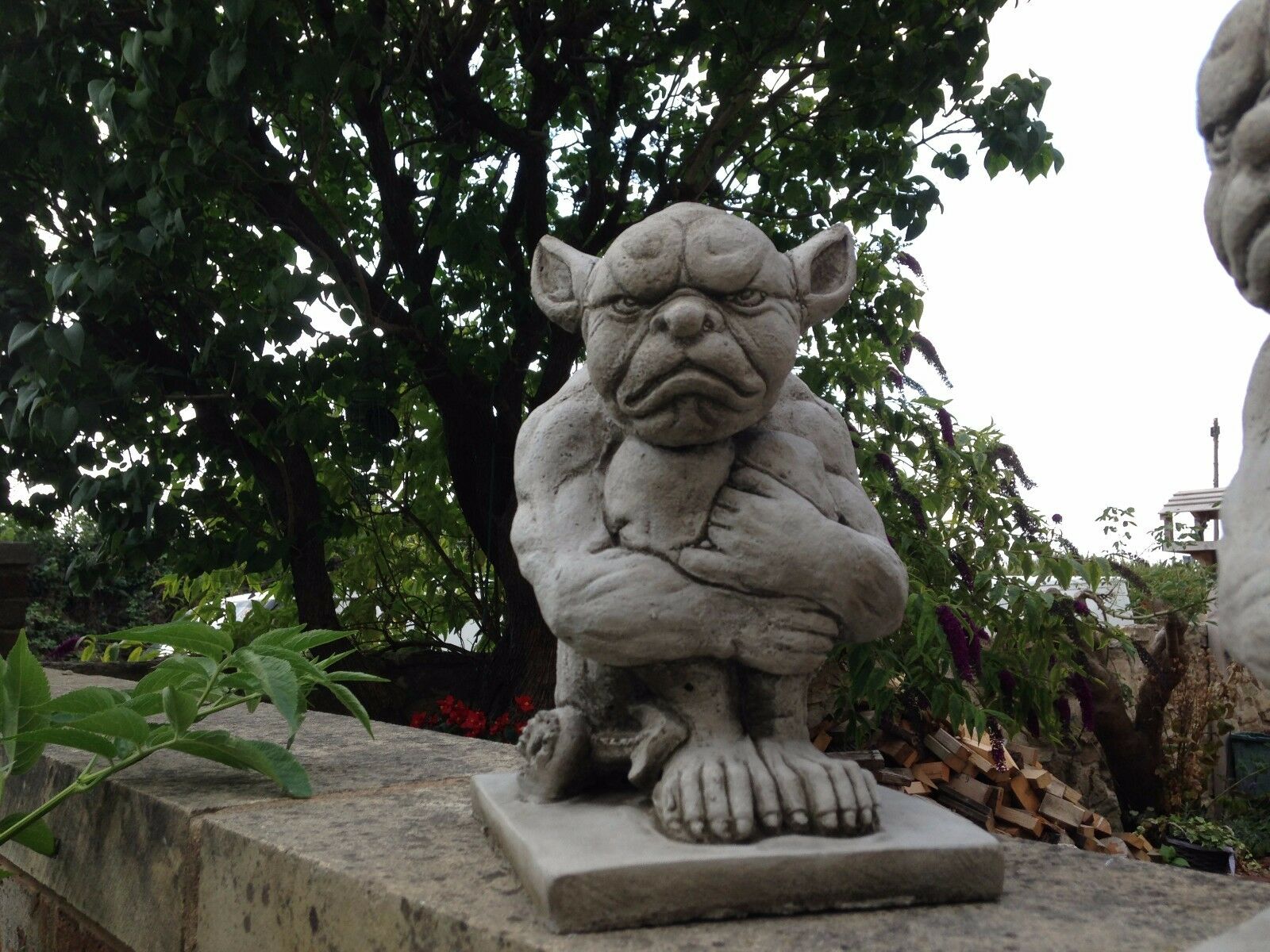 Pair of Stone Grumpy Gargoyle Ornaments