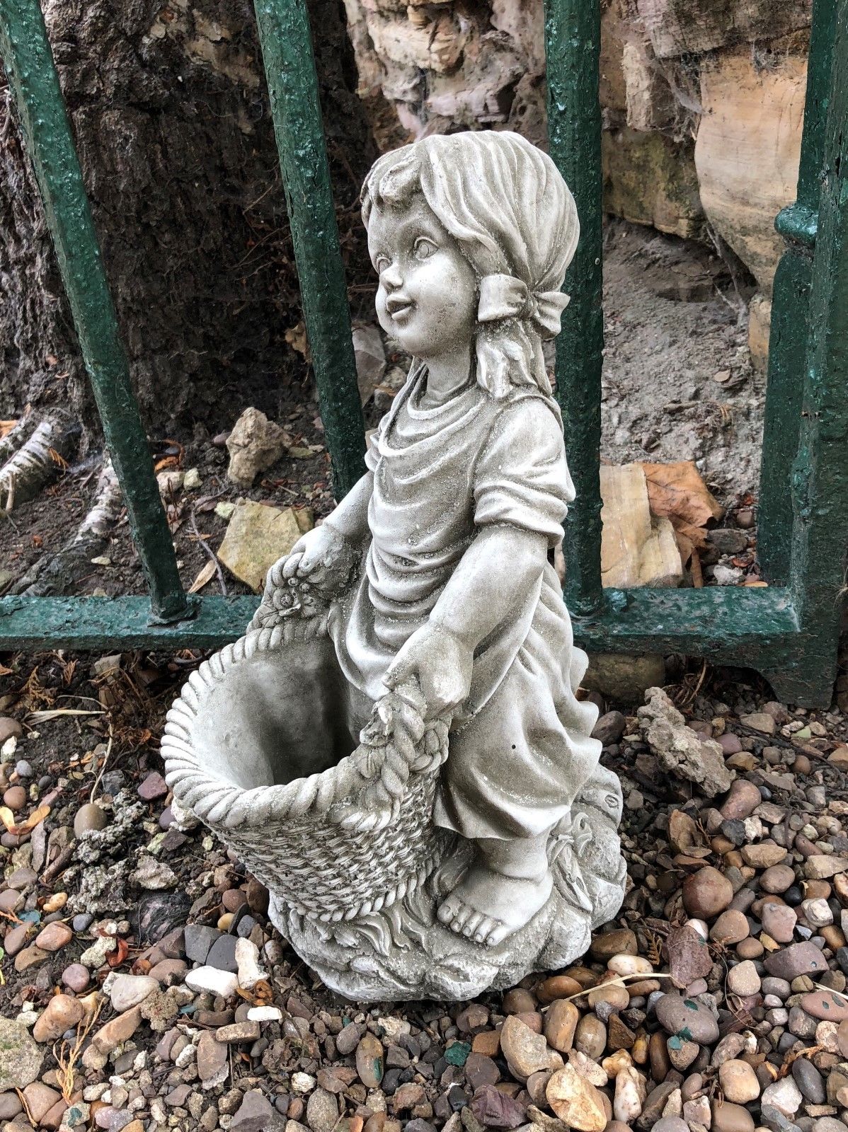 Stone Basket Girl Planter Ornaments
