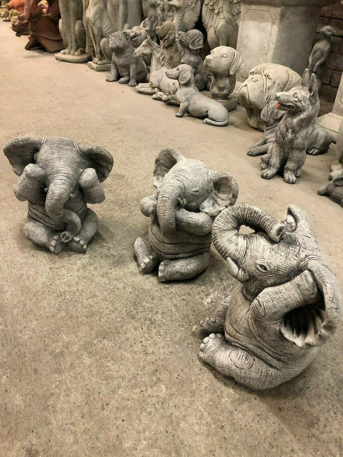 Set of 3 Stone Hear, See & Speak No Evil Elephant Ornaments