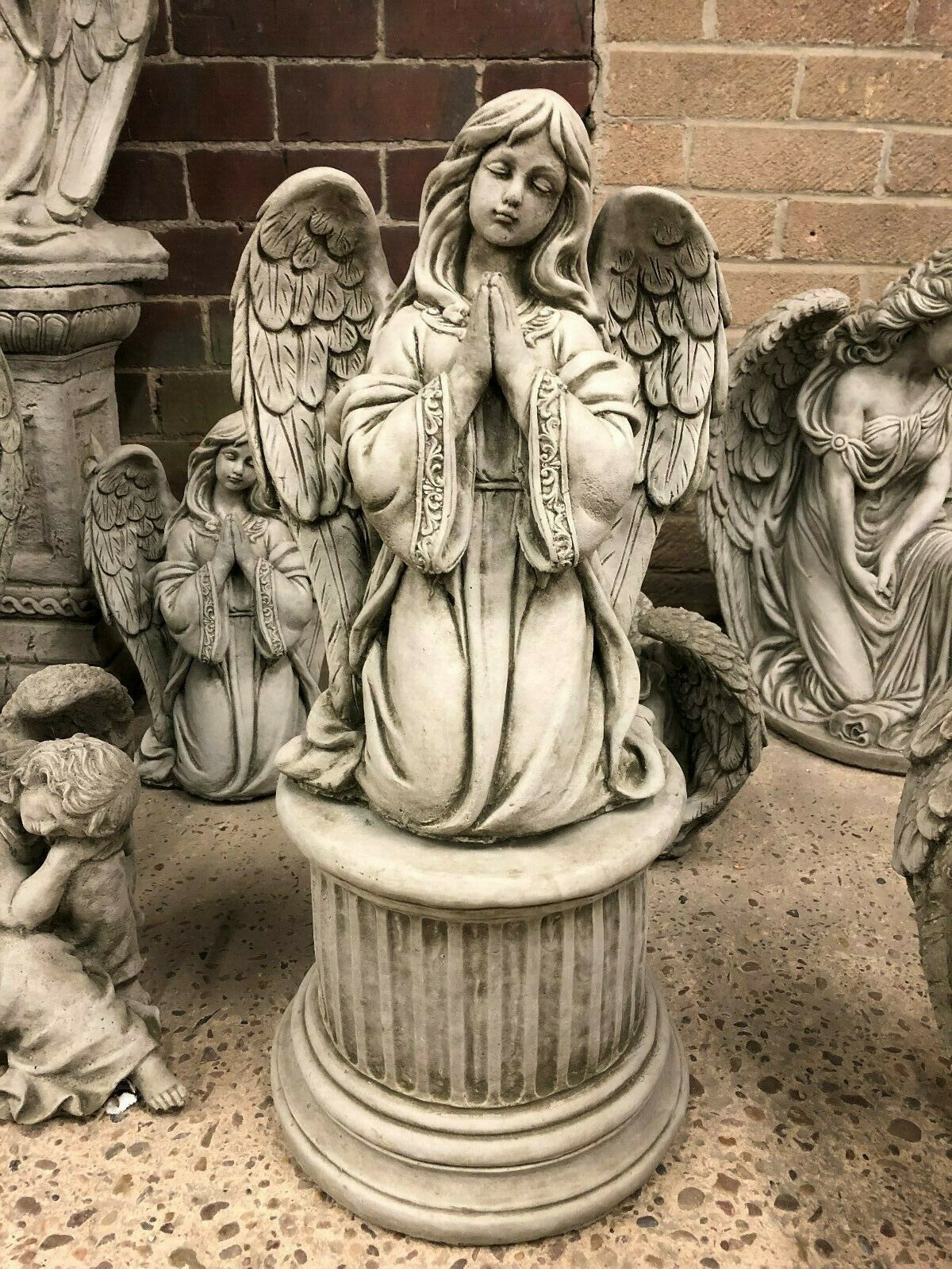 Stone Praying Angel Plinth Statue