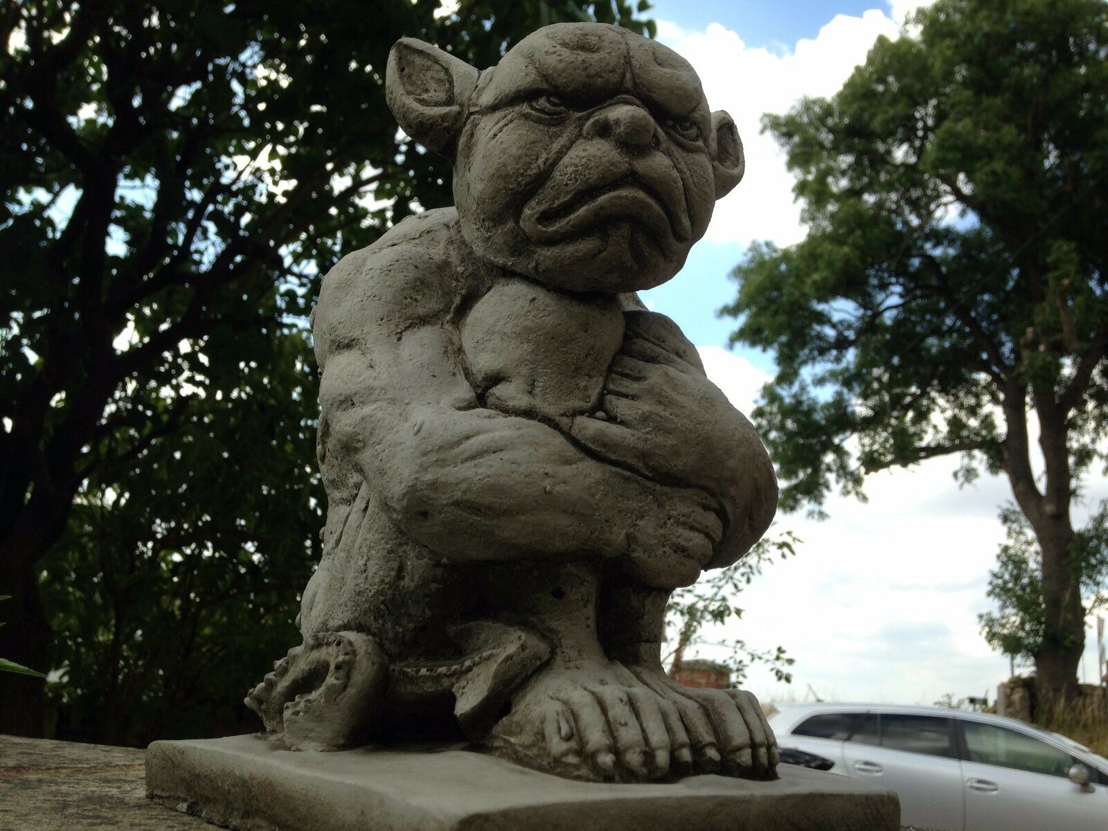 Pair of Stone Grumpy Gargoyle Ornaments