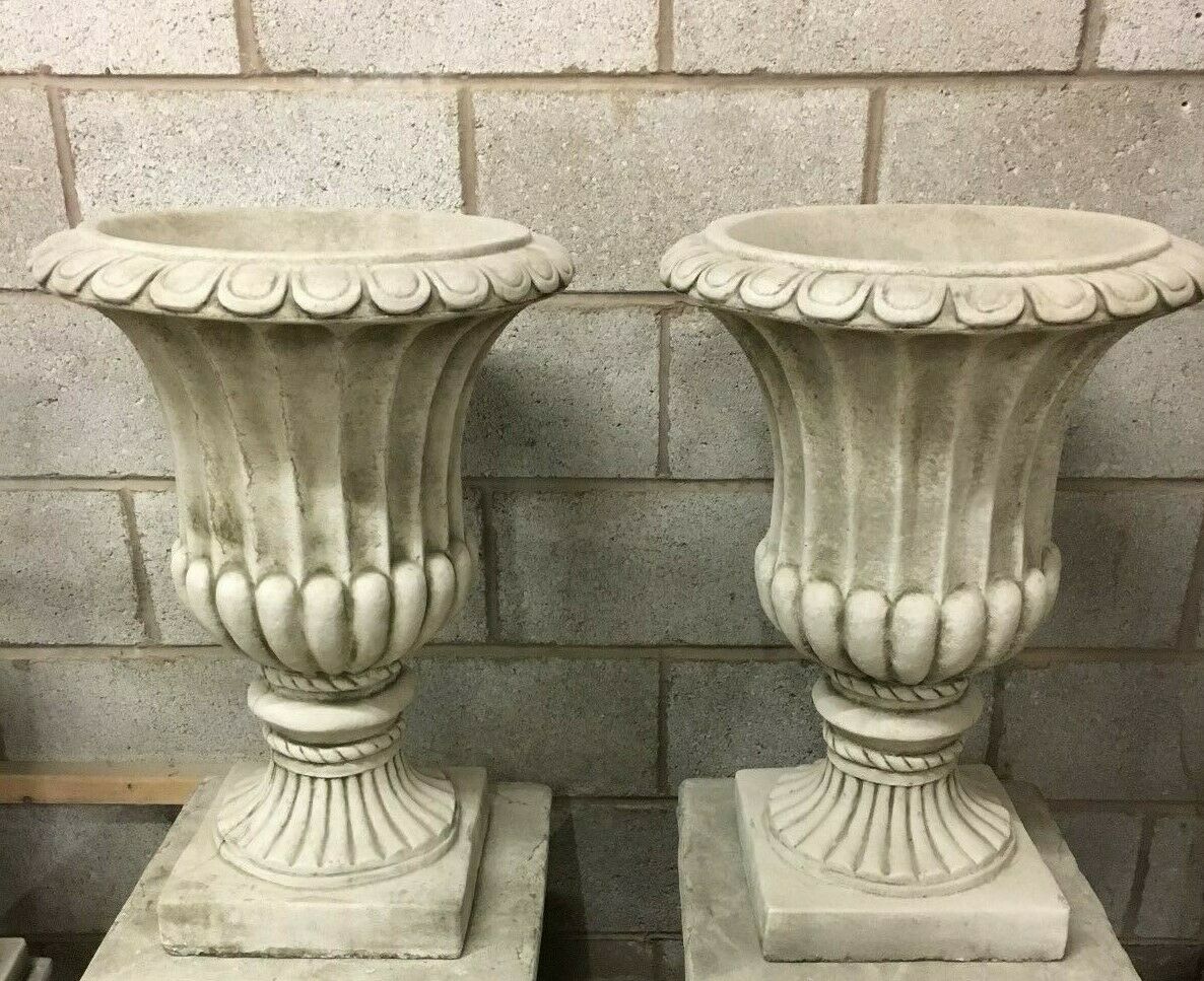 Pair of Stone Georgian Style Urn Planters