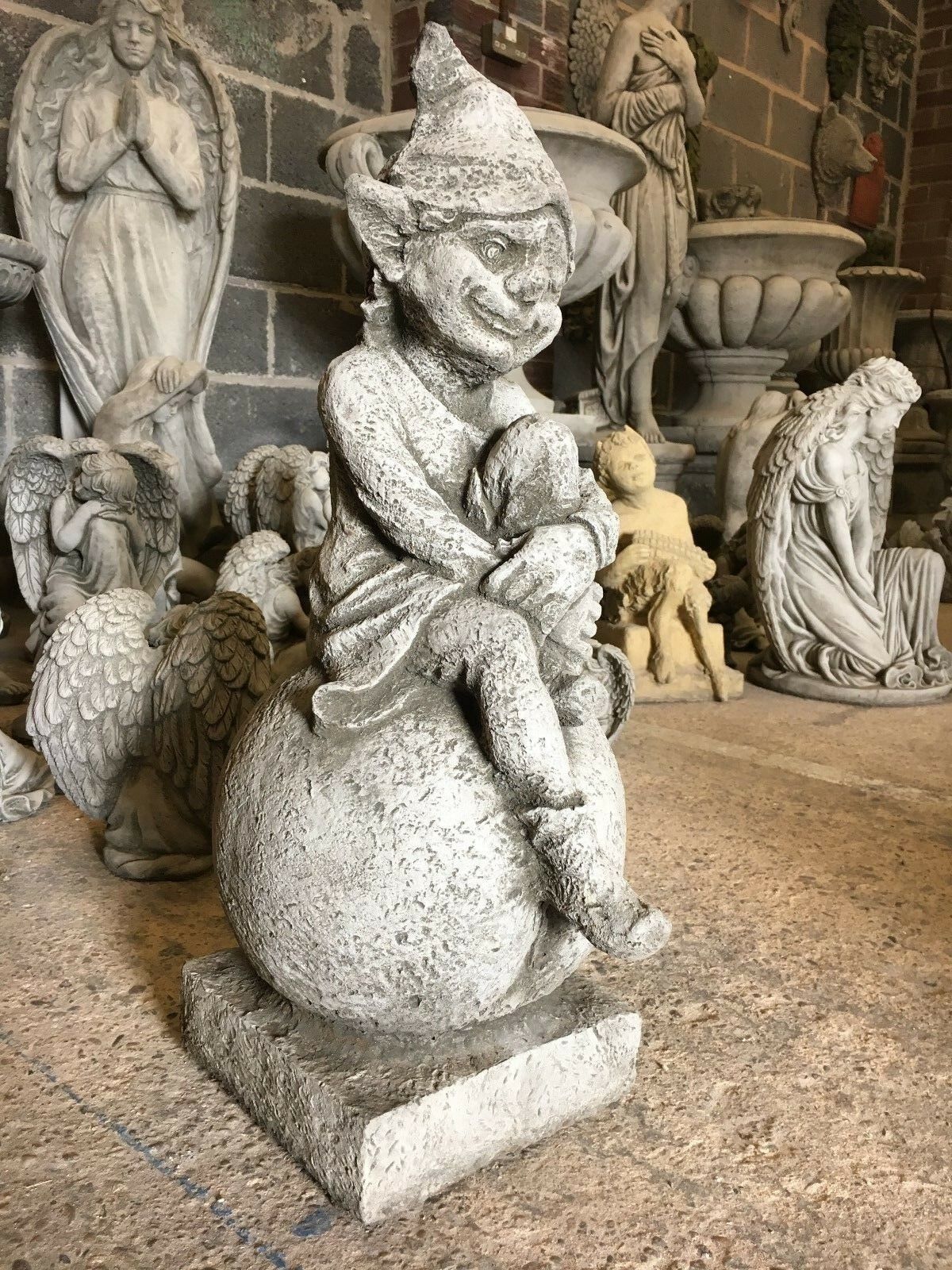 Stone Pixie on Ball Garden Ornament