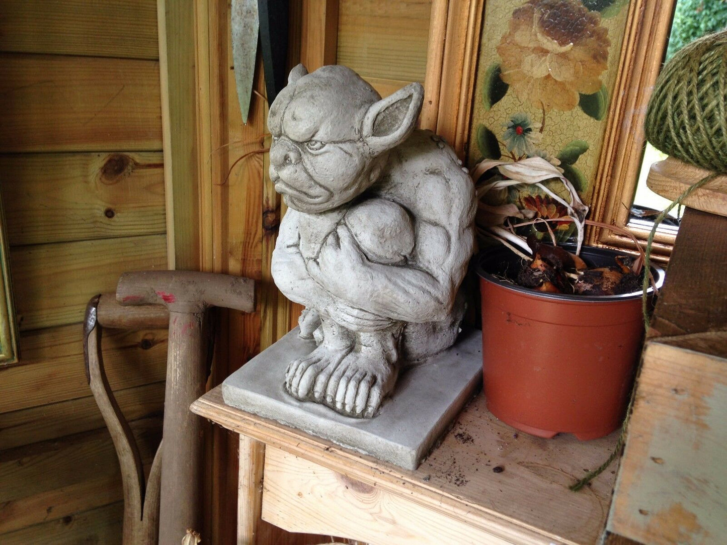 Pair of Stone Grumpy Gargoyle Ornaments
