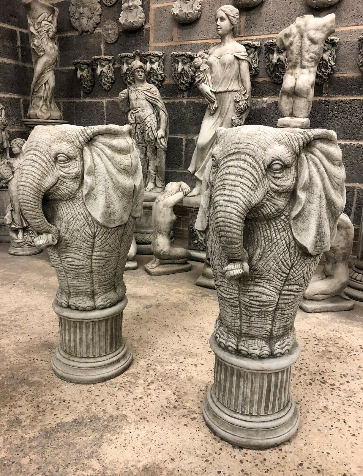 Pair of Stone Elephant Plinth Planters