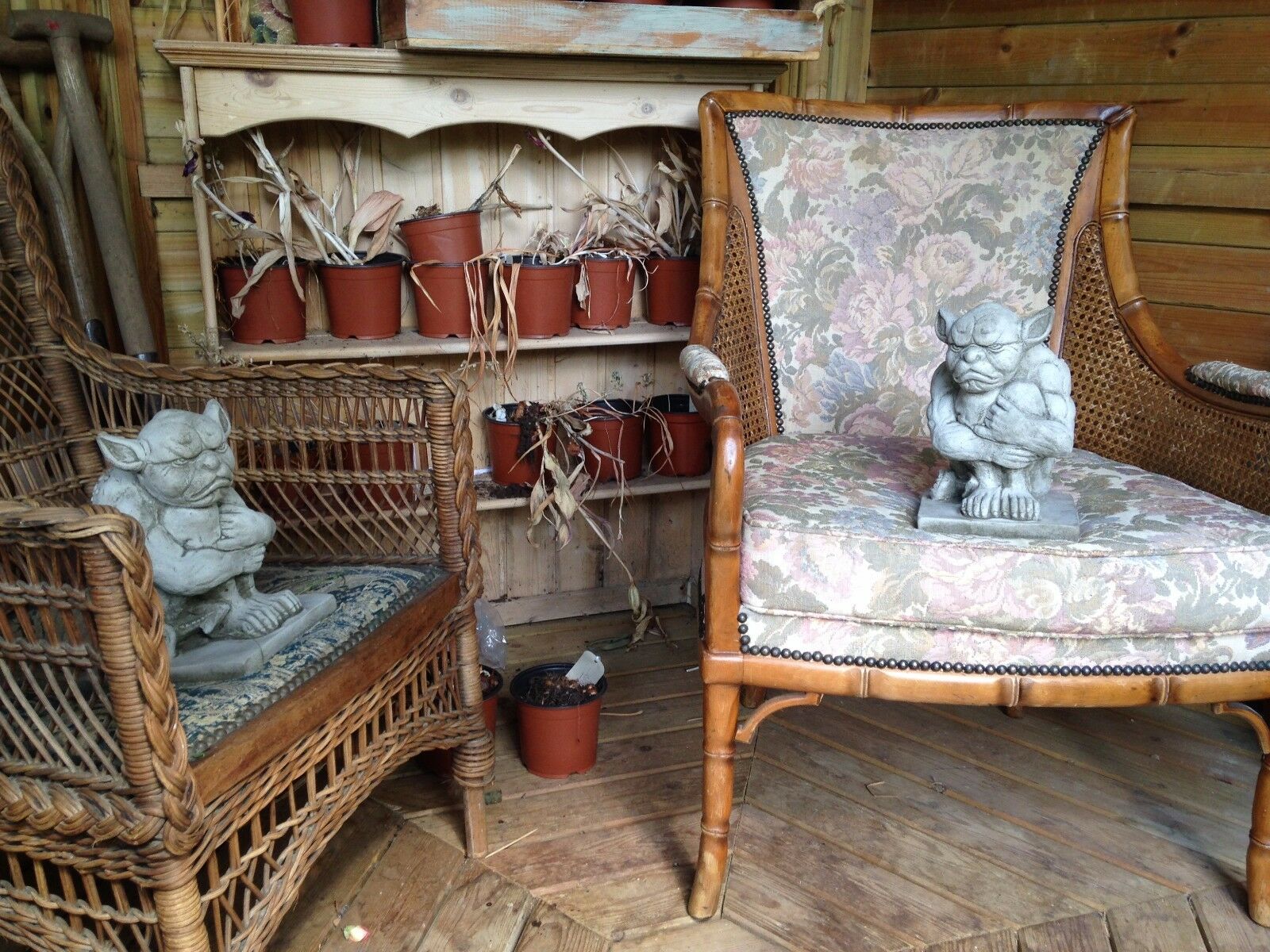 Pair of Stone Grumpy Gargoyle Ornaments