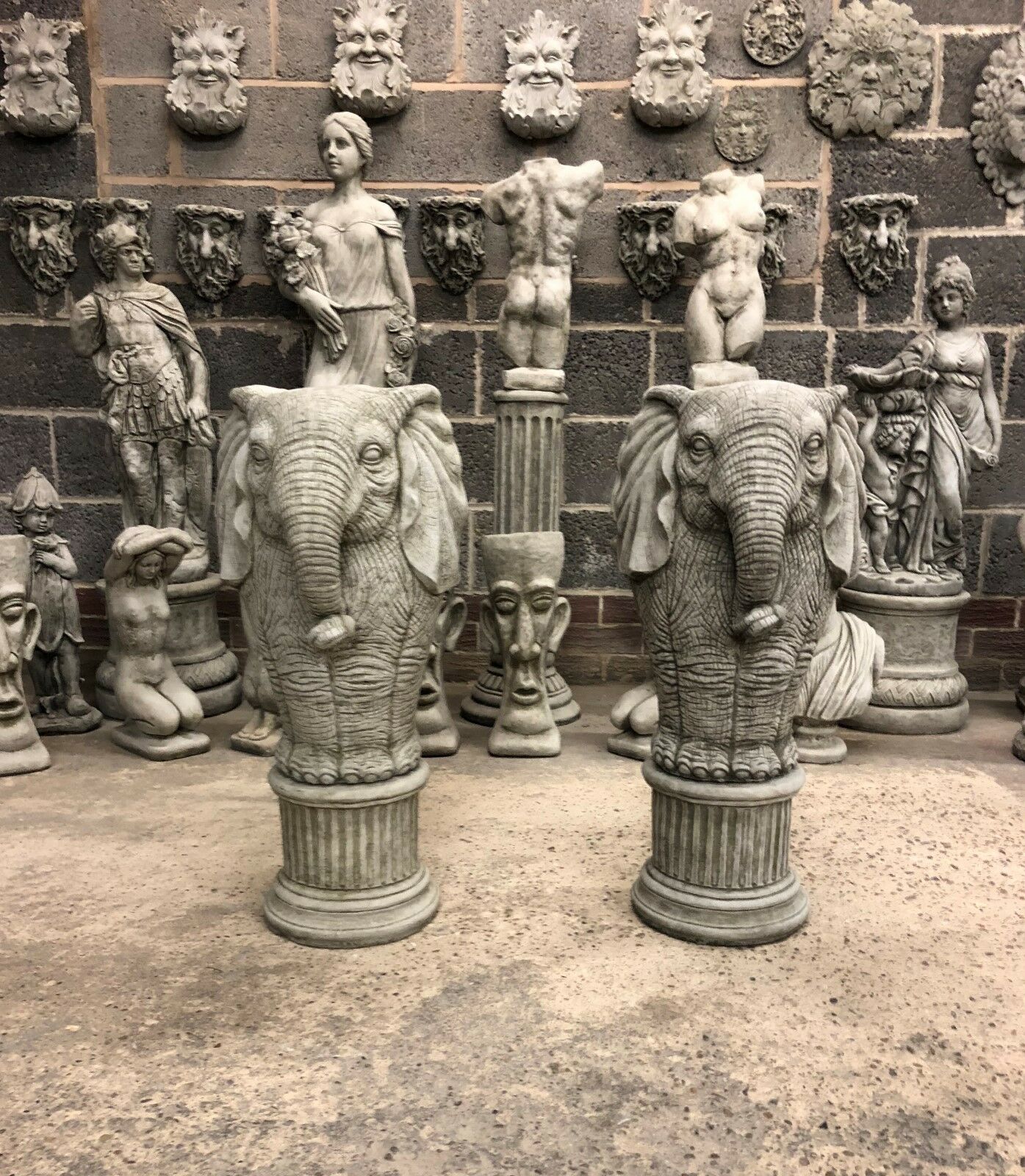 Pair of Stone Elephant Plinth Planters