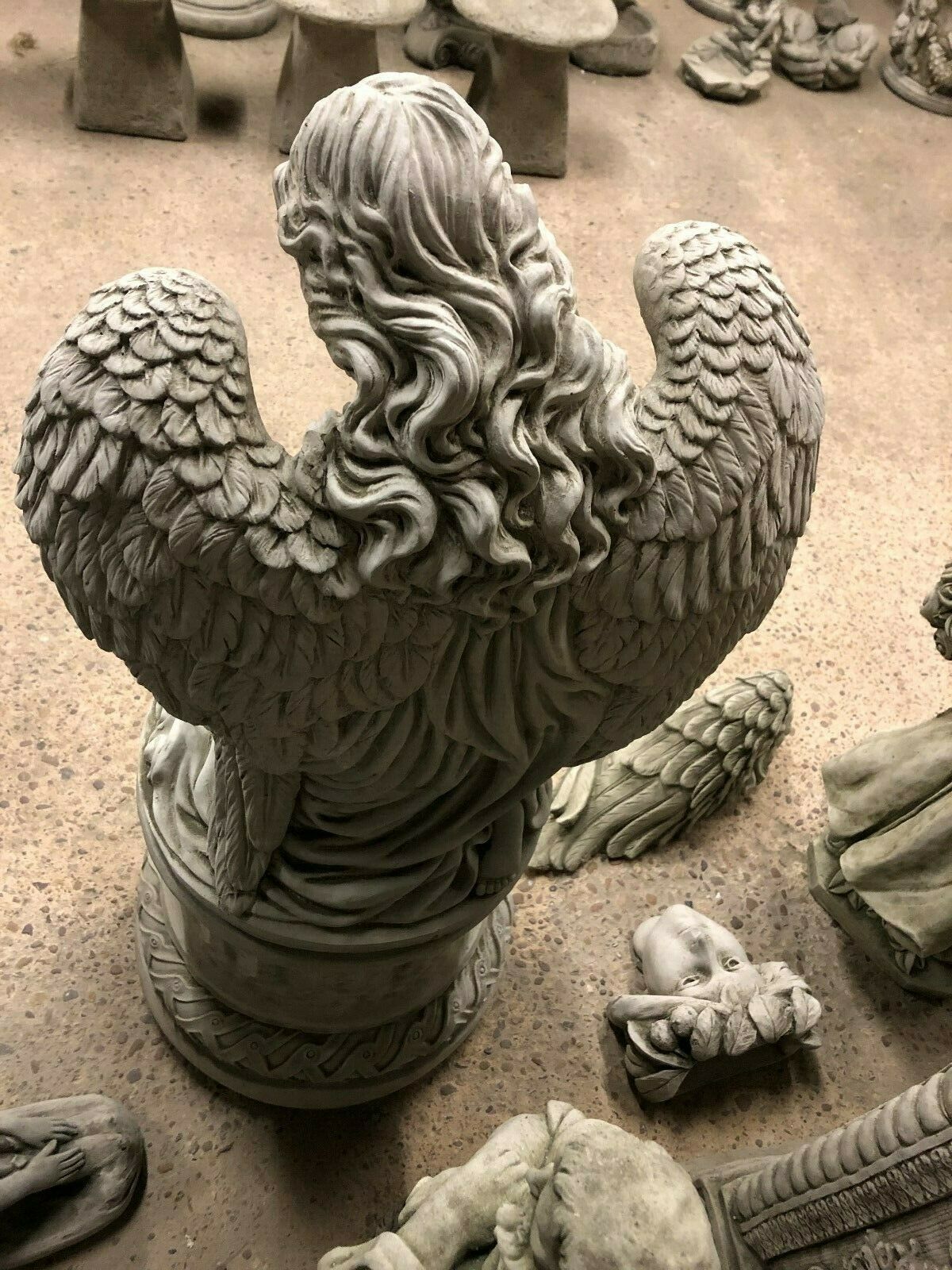 Stone Kneeling Angel Pedestal Statue