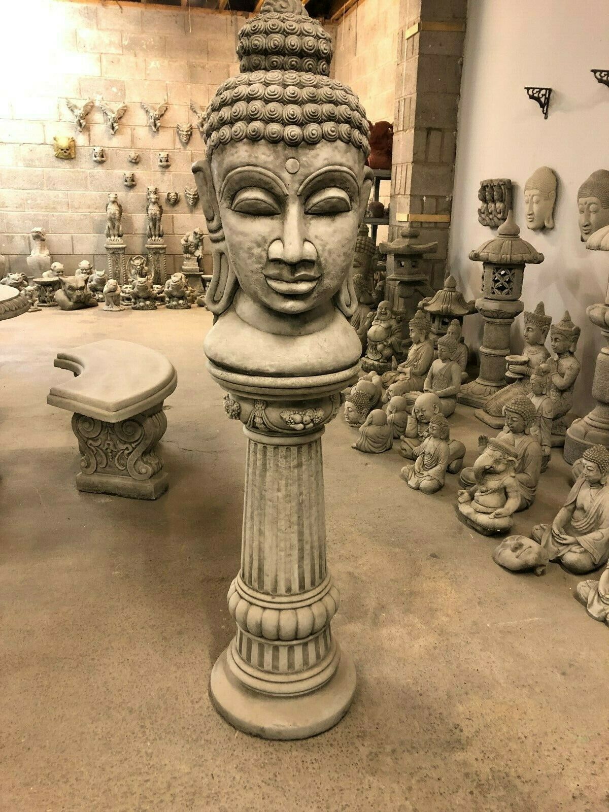Stone Gautama Buddha Head Plinth Statue