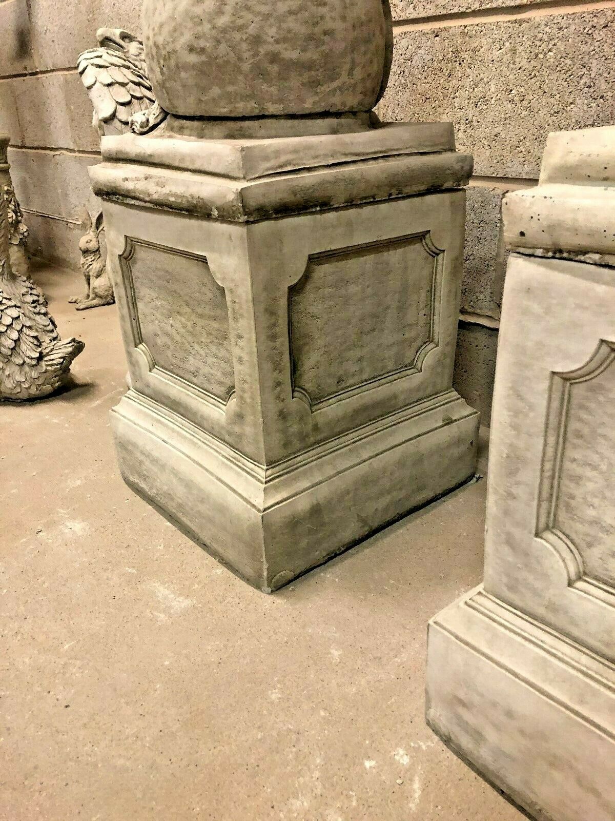 Pair of Large Stone Lion on Ball Plinth Statues
