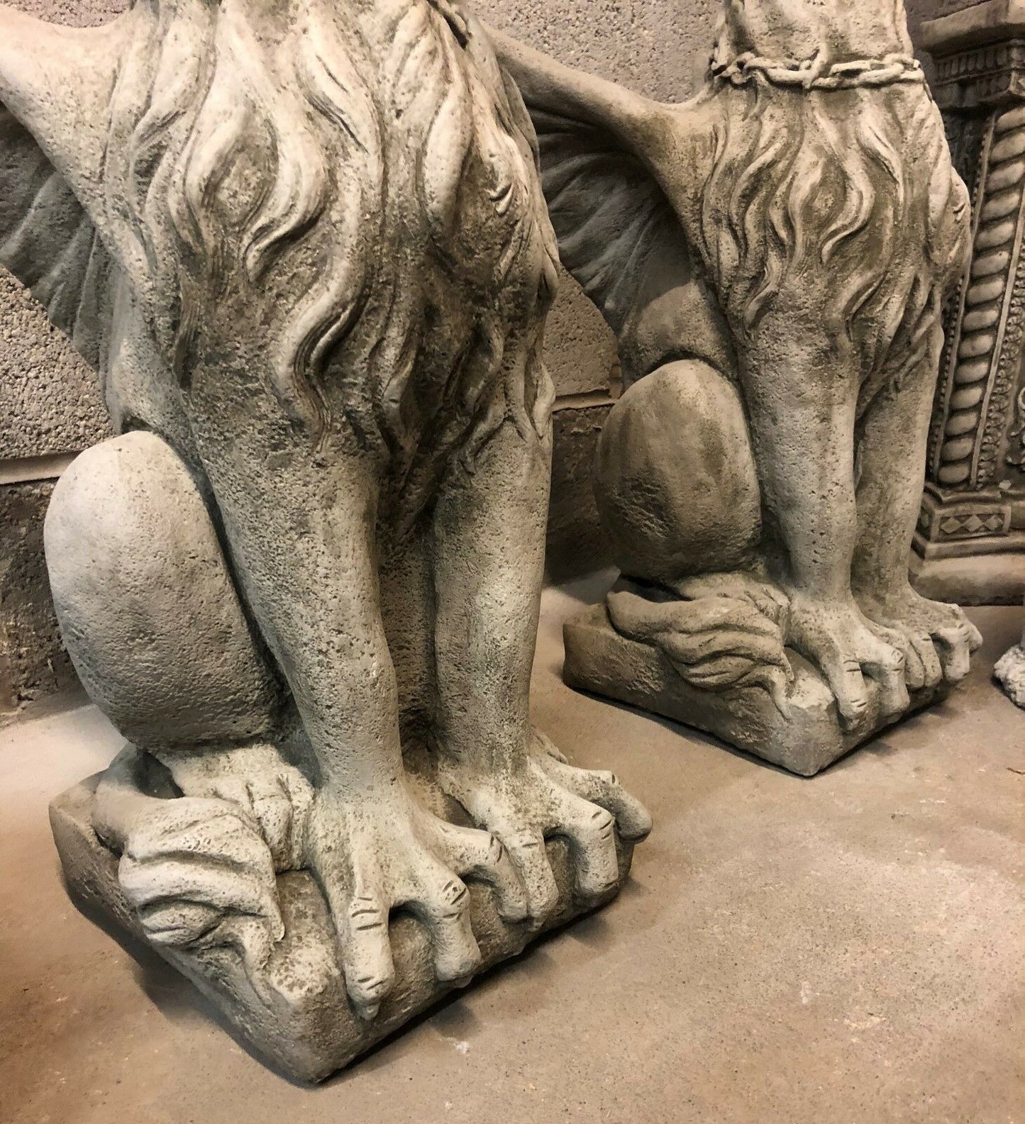 Pair of Large Stone Phoenix Statues