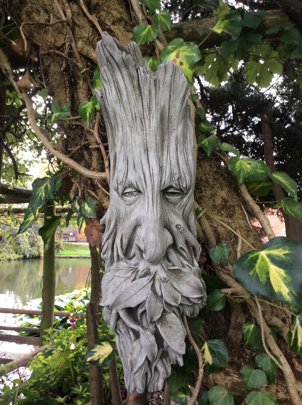 Stone Leaf Greenman Wall/Tree Plaque