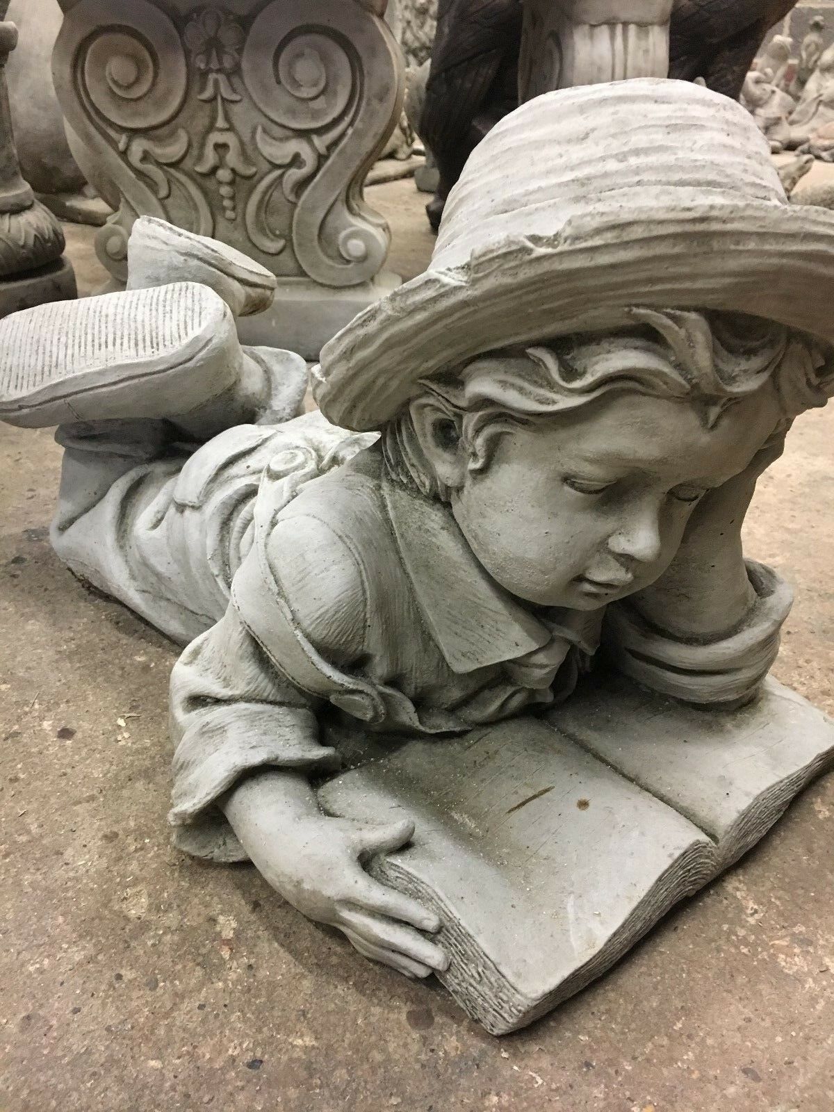 Stone Reading Boy & Girl Garden Statues
