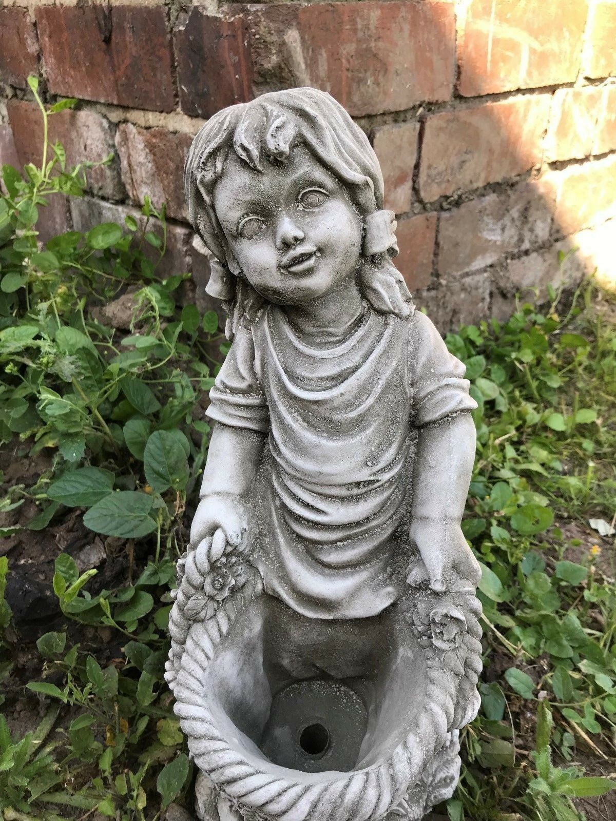 Stone Basket Girl Planter Ornament