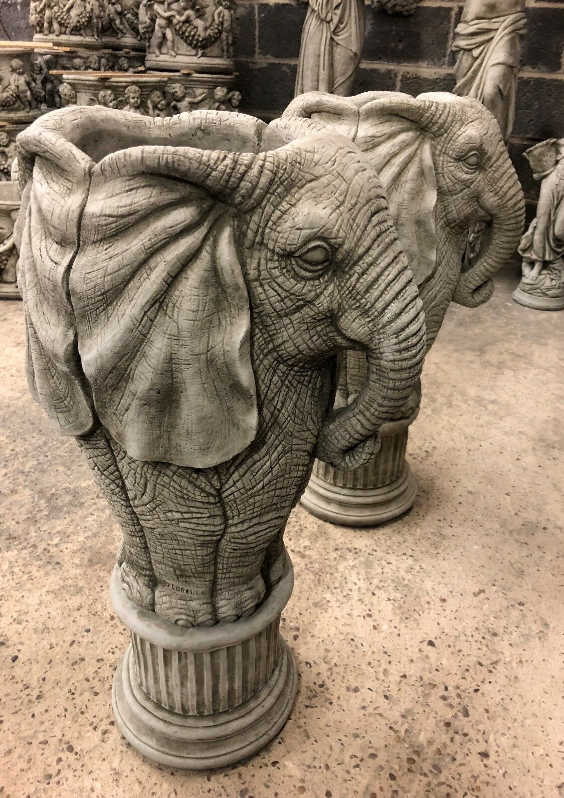 Pair of Stone Elephant Plinth Planters