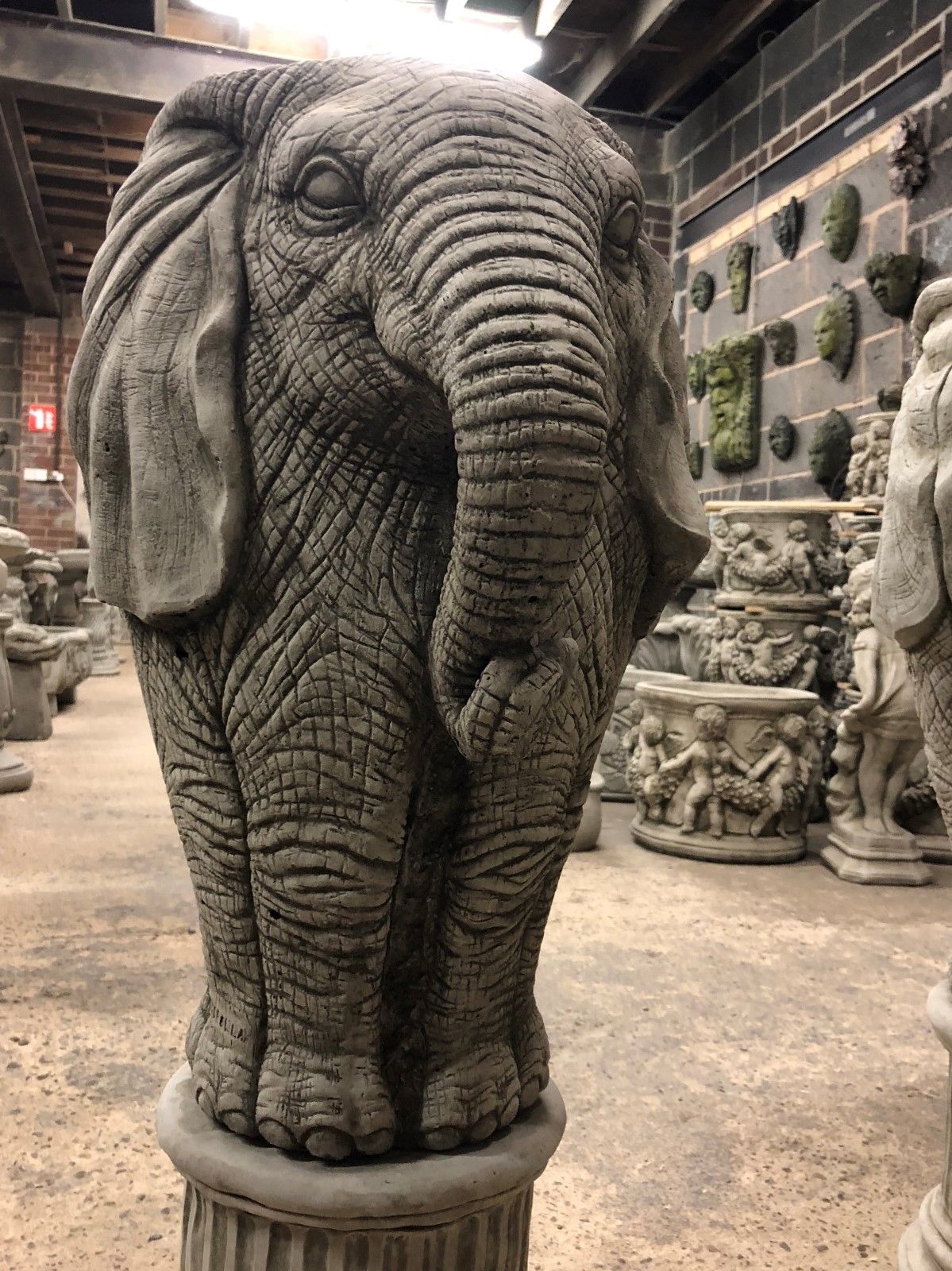 Pair of Stone Elephant Plinth Planters