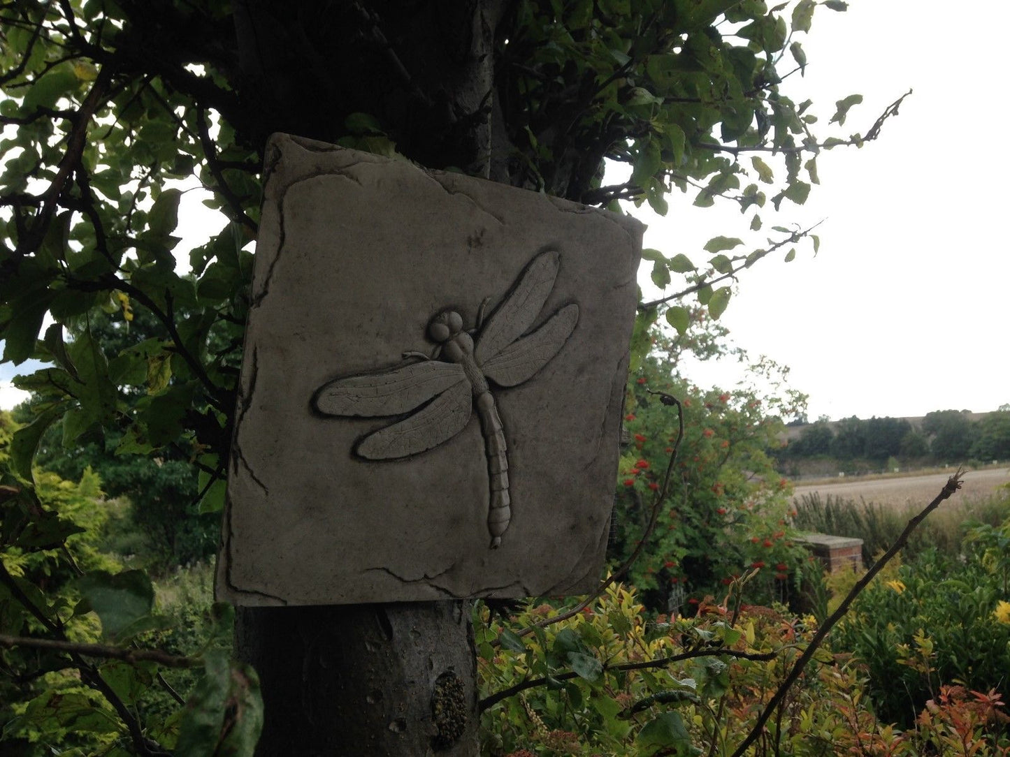 Square Stone Dragonfly Wall Plaque