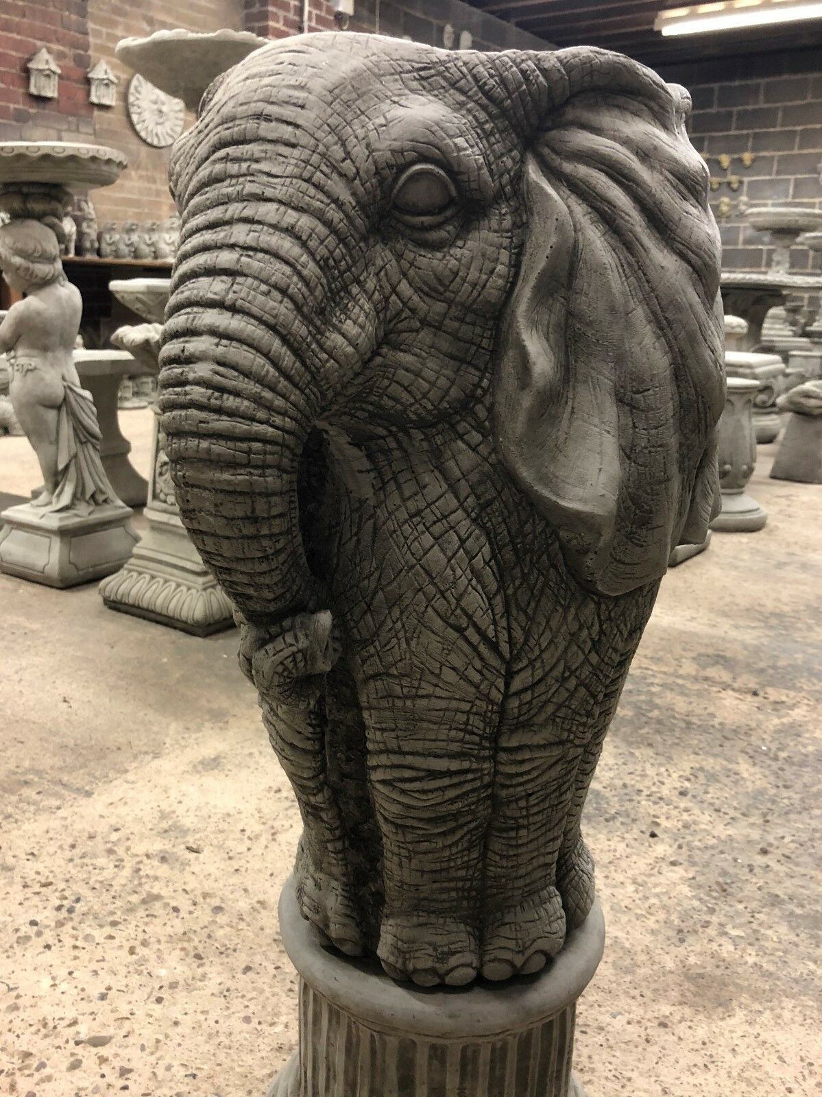 Pair of Stone Elephant Plinth Planters