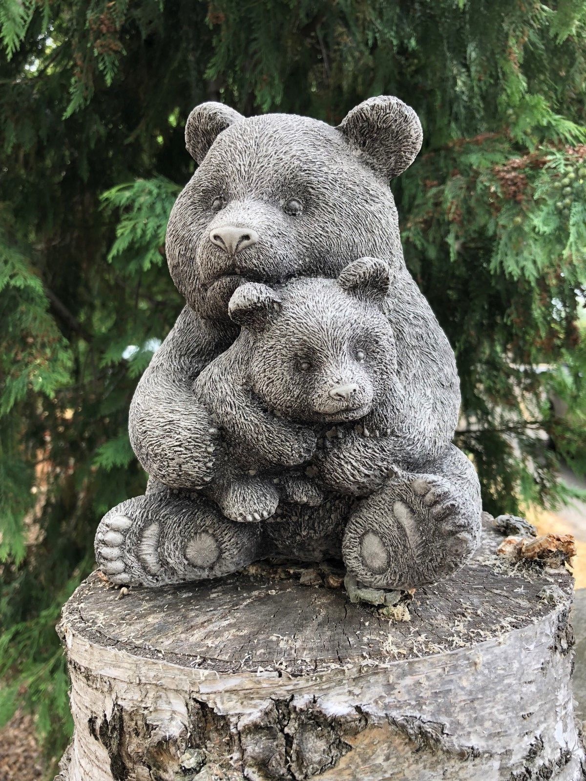 Stone Mother & Baby Panda Bear Garden Ornament