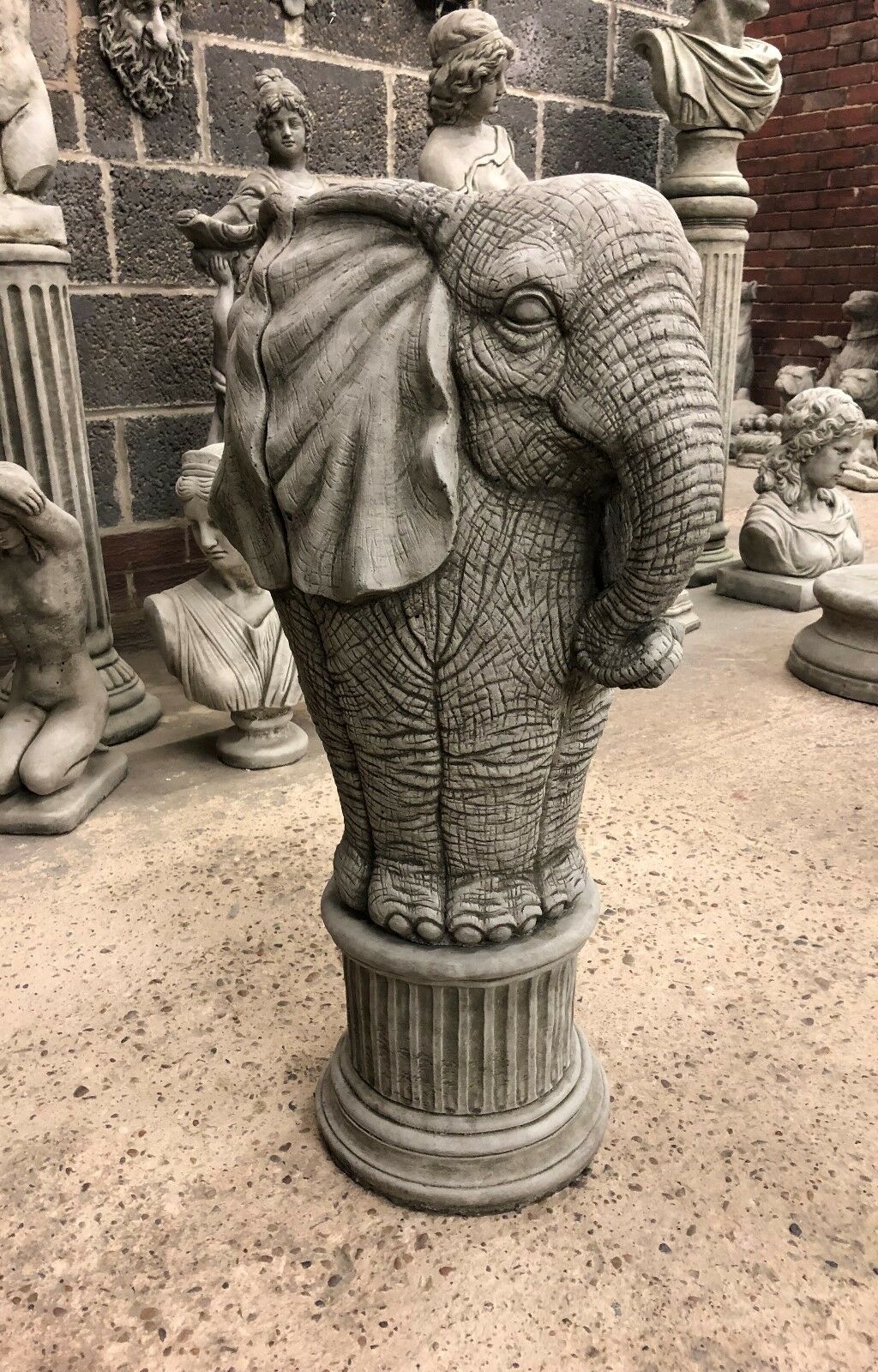 Pair of Stone Elephant Plinth Planters