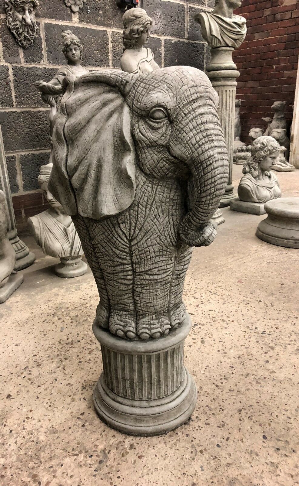 Pair of Stone Elephant Plinth Planters