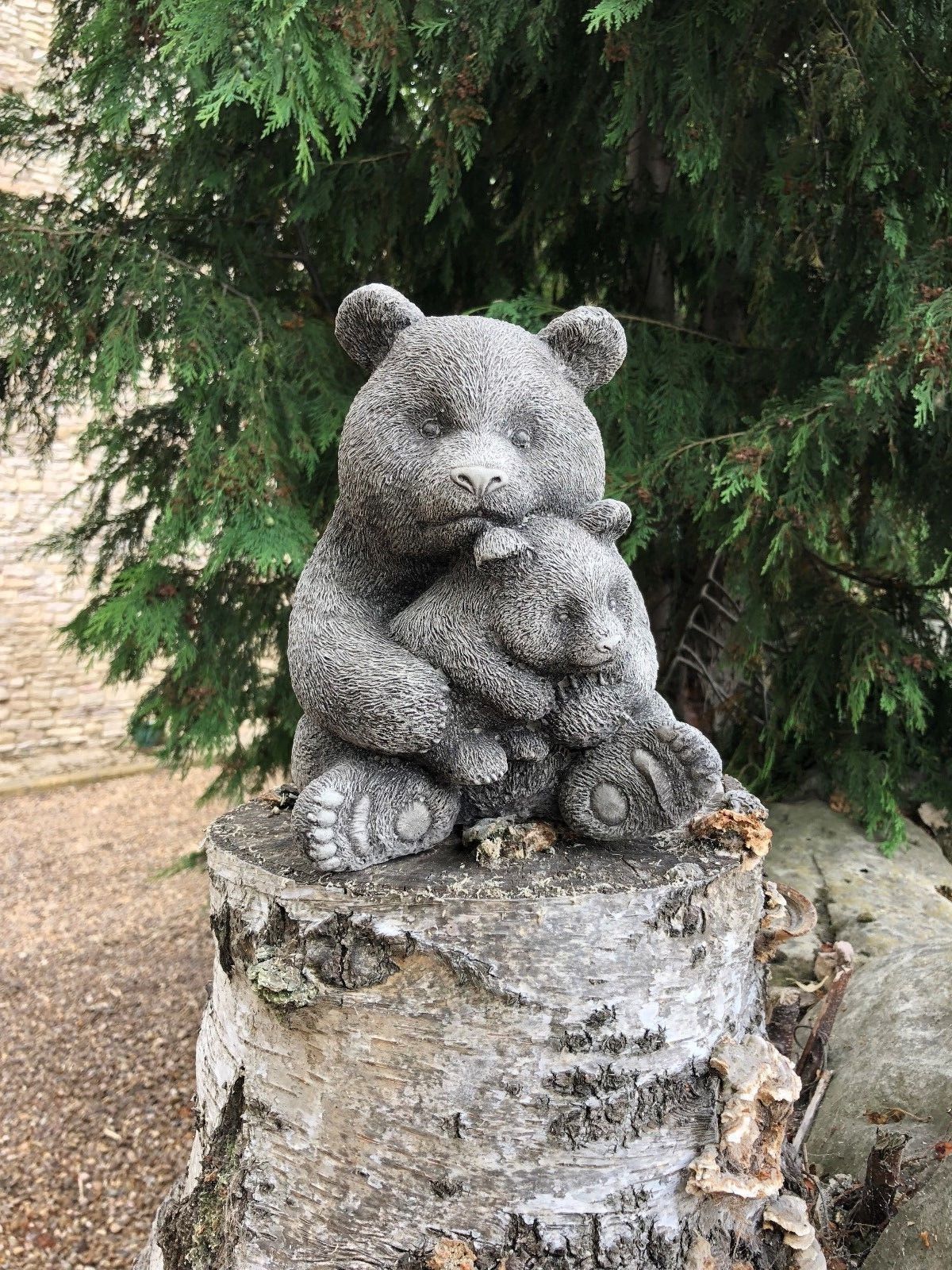 Stone Mother & Baby Panda Bear Garden Ornament