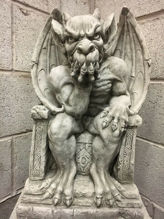 Stone King Gargoyle on Throne Statue